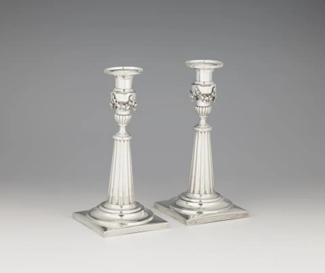 A pair of Augsburg silver candlesticks