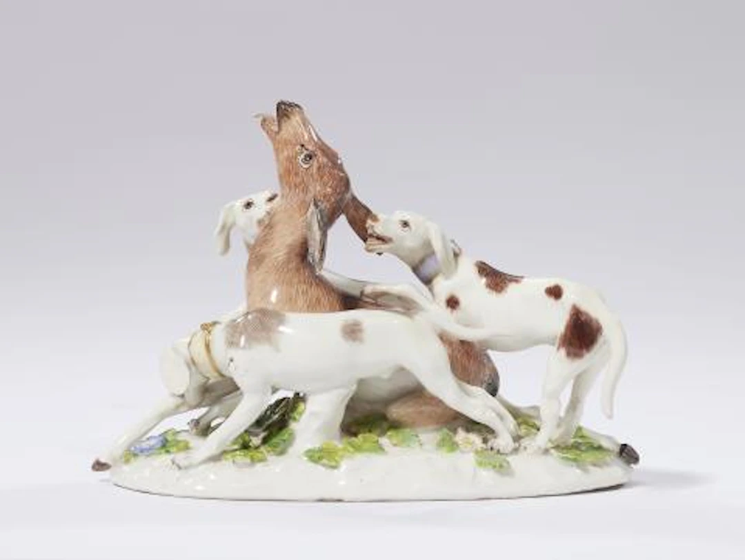 A Meissen porcelain deer hunt group