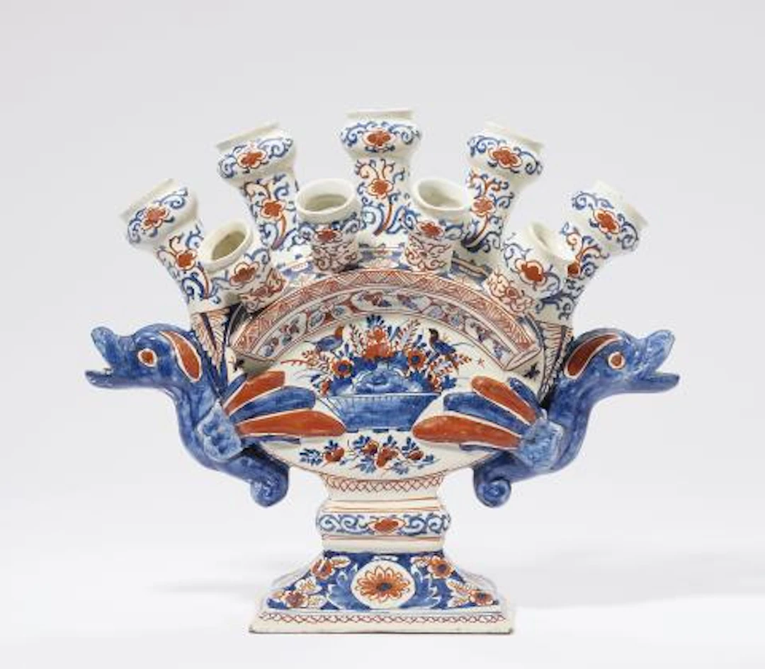 A rare early Dutch Delft faience three-row tulip vase