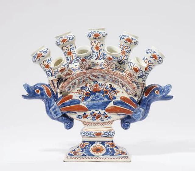 A rare early Dutch Delft faience three-row tulip vase