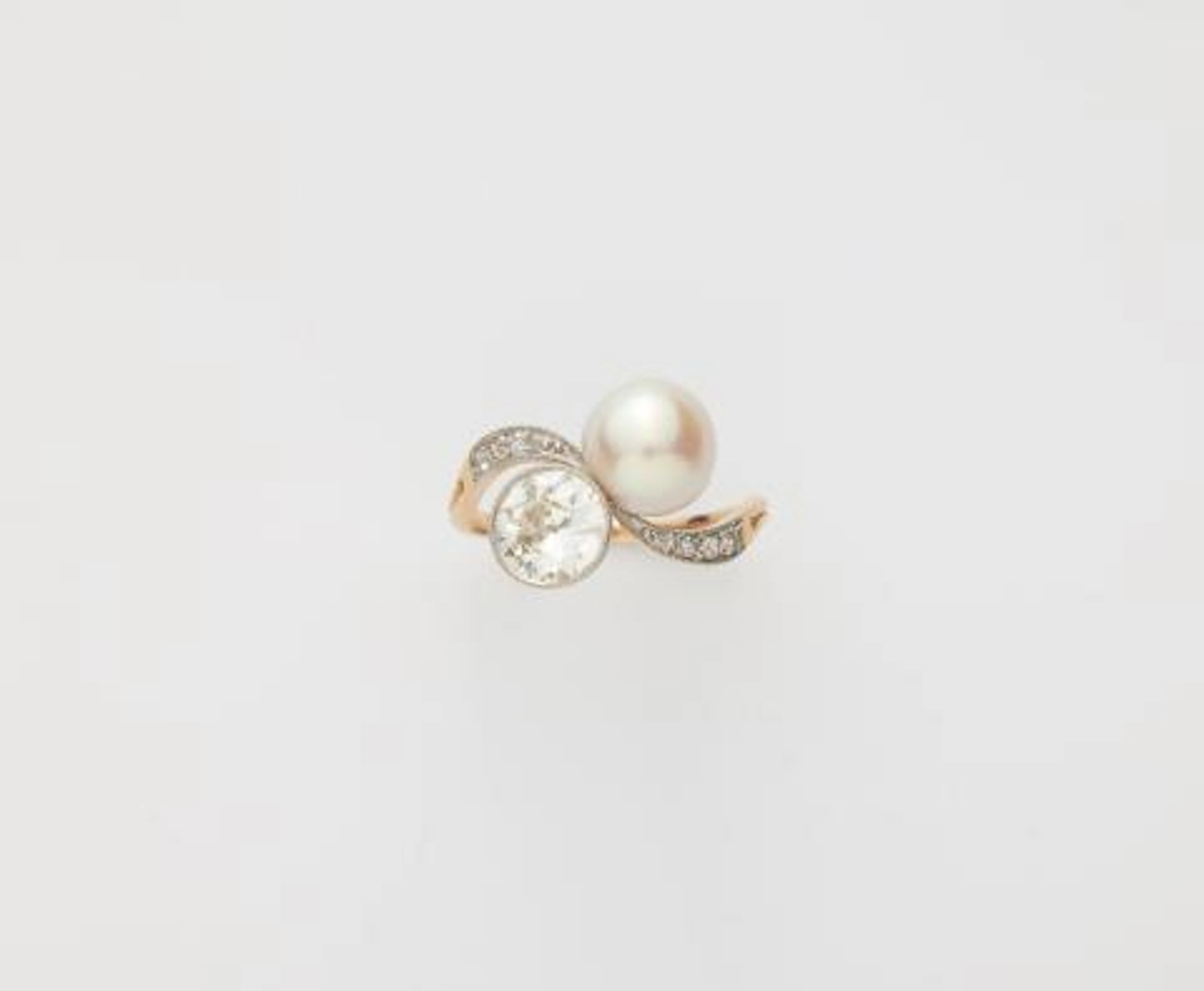 A 14k gold bouton pearl and European old-cut diamond Belle Epoque