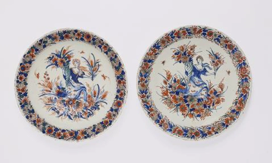 Two Dutch Delft faience plates depicting the allegory of Flora