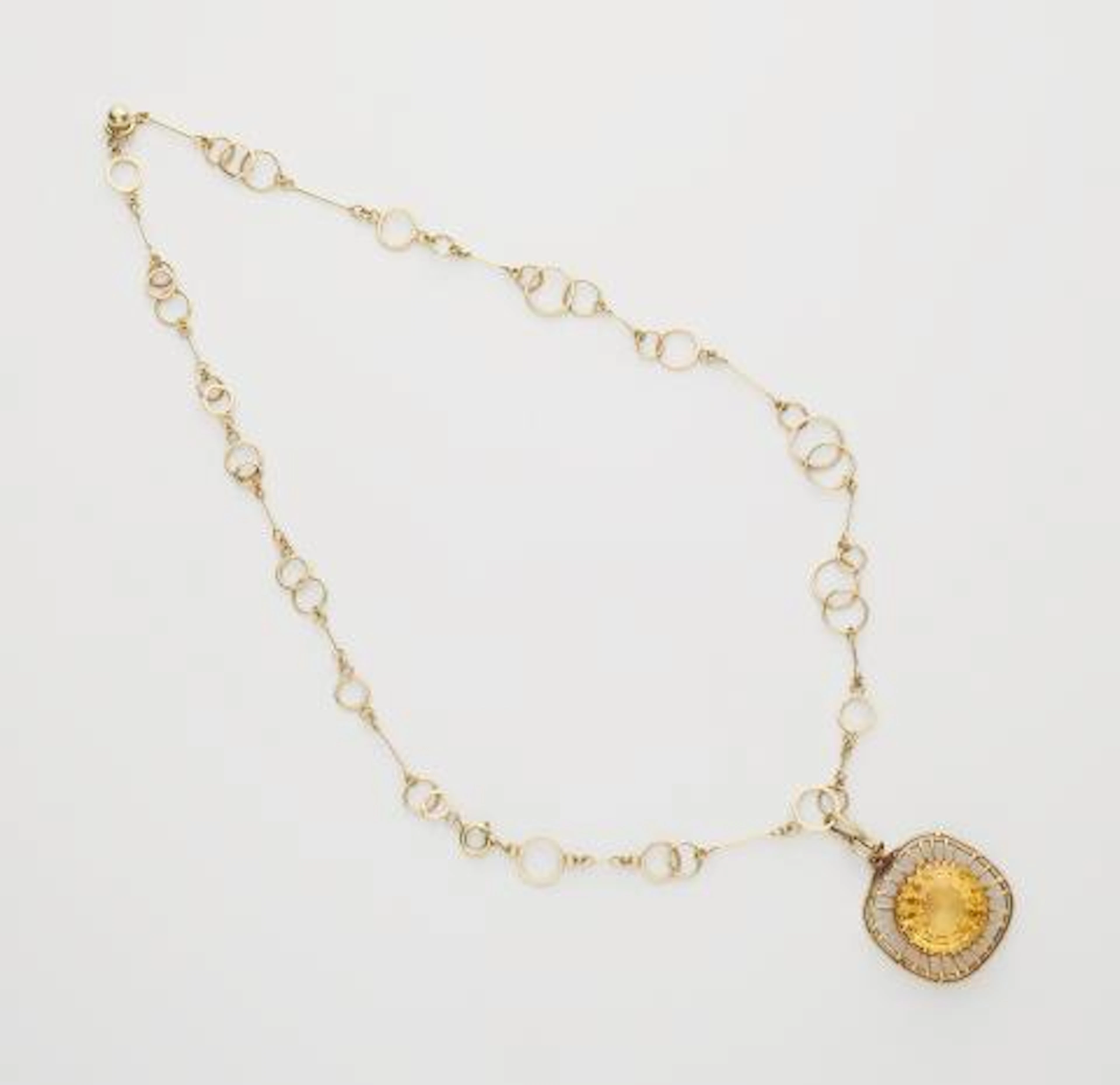 A German 14k gold and golden topaz adjustable necklace.