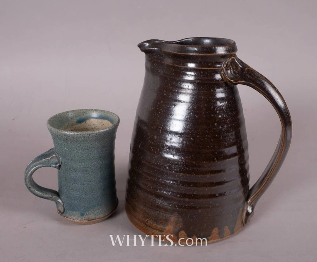 TENMOKU GLAZED PITCHER AND TEA CUP (A PAIR)
