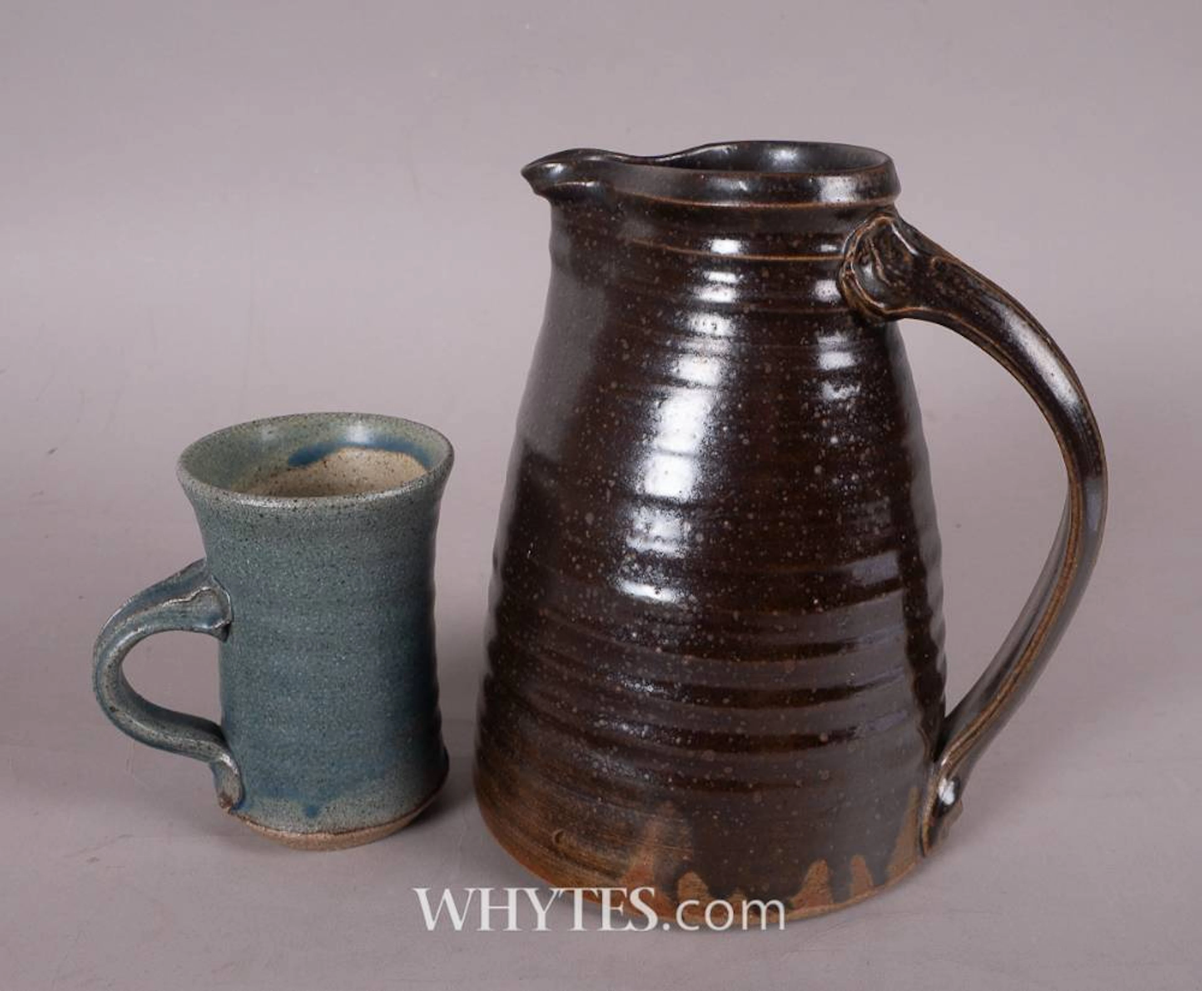 TENMOKU GLAZED PITCHER AND TEA CUP (A PAIR)