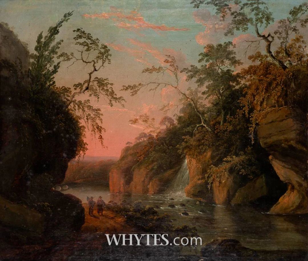 FIGURES BY A RIVER and FISHERMEN BY A LAKE WITH CASTLE BEYOND (A PAIR)