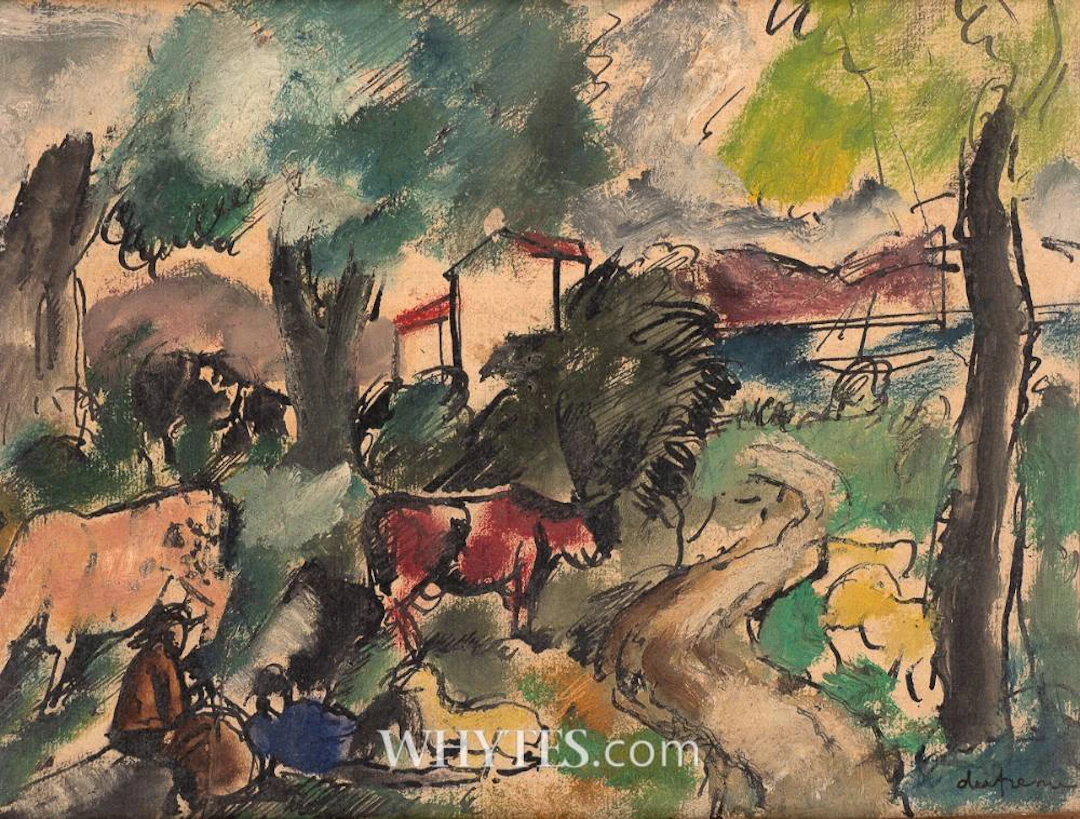 FARMERS AND ANIMALS IN A RURAL LANDSCAPE