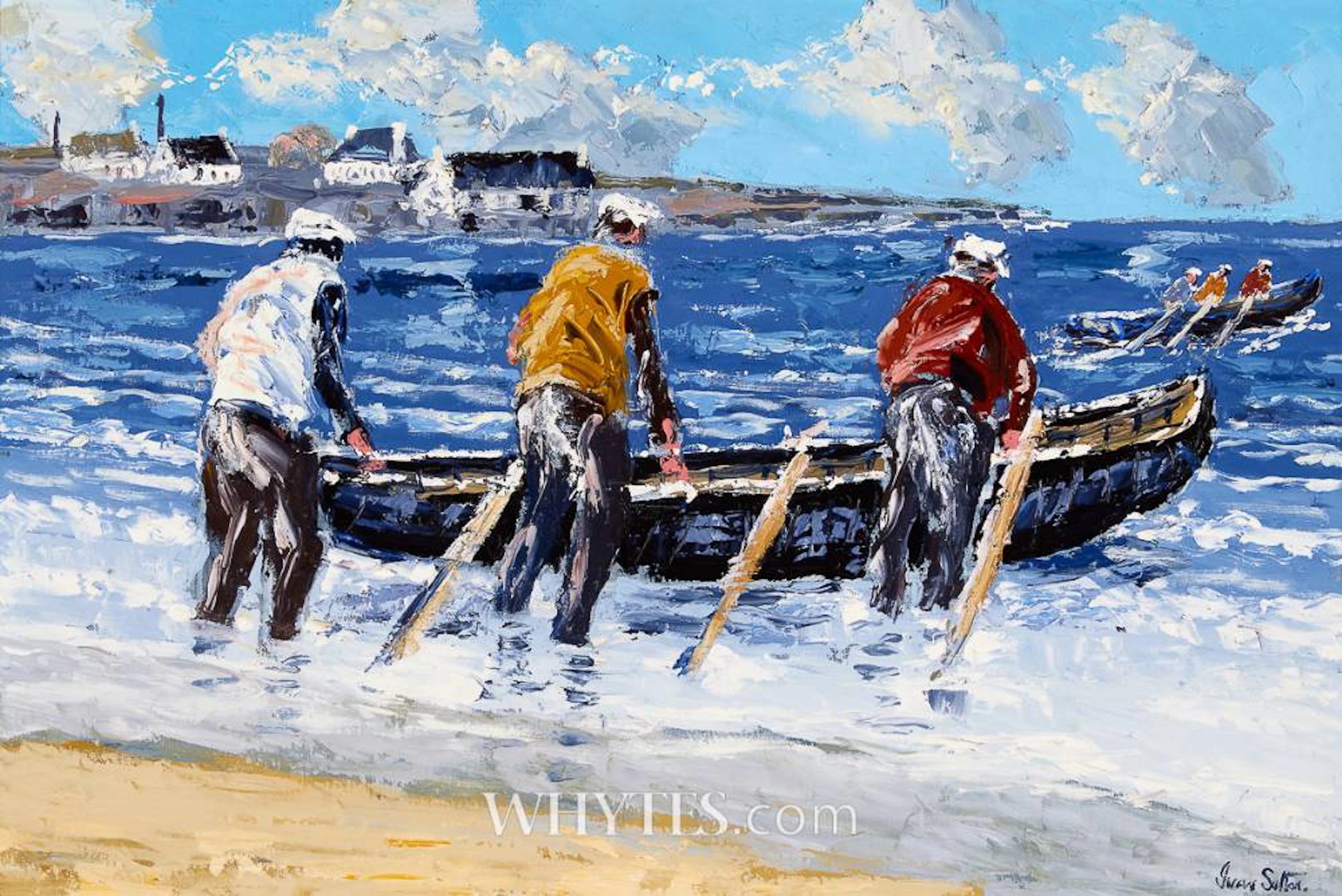 LAUNCHING CURRACH, KILMURVEY BEACH, INISHMORE ISLAND, COUNTY GALWAY