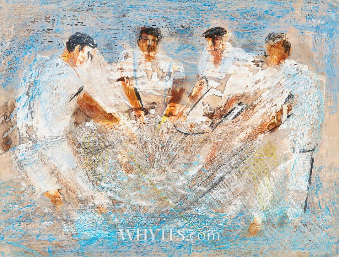 SPANISH FISHERMEN HAULING NETS
