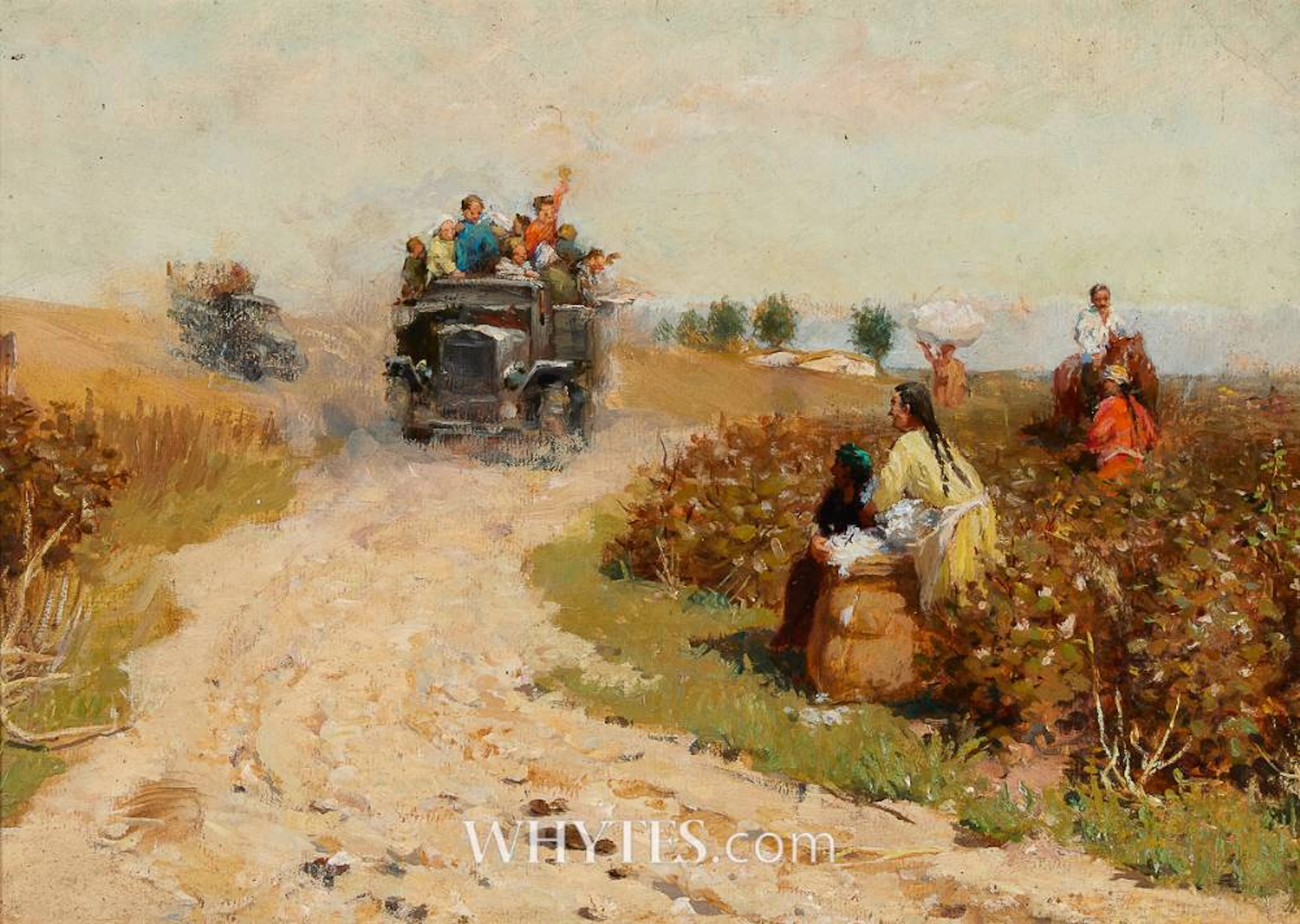 UZBEK COTTON WORKERS CATCHING A ZIS-150 TRUCK, 1953