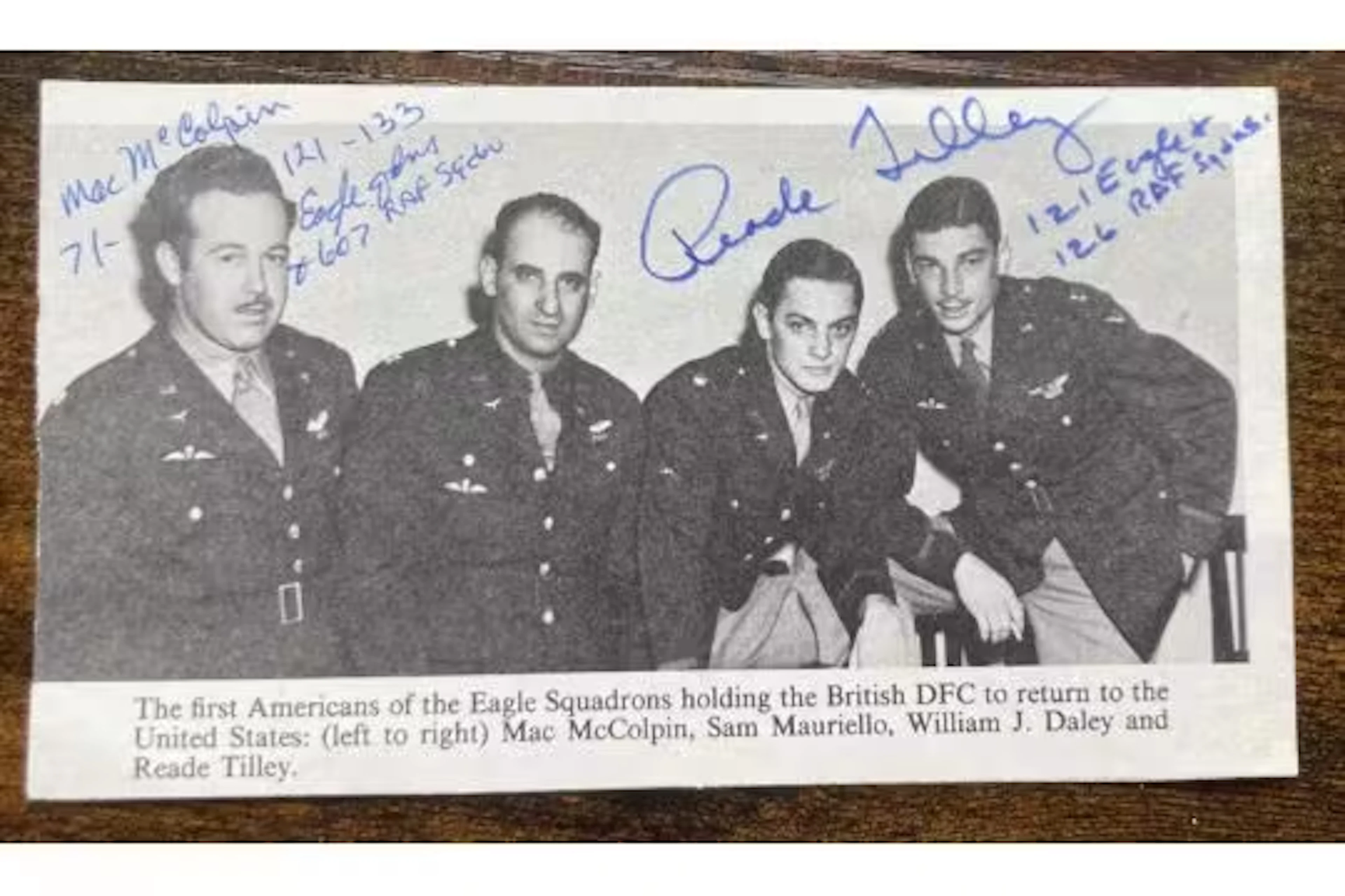 WW2 Eagle Sqn Reade Tilley DFC, Mac McColpin DFC signed magazine photo