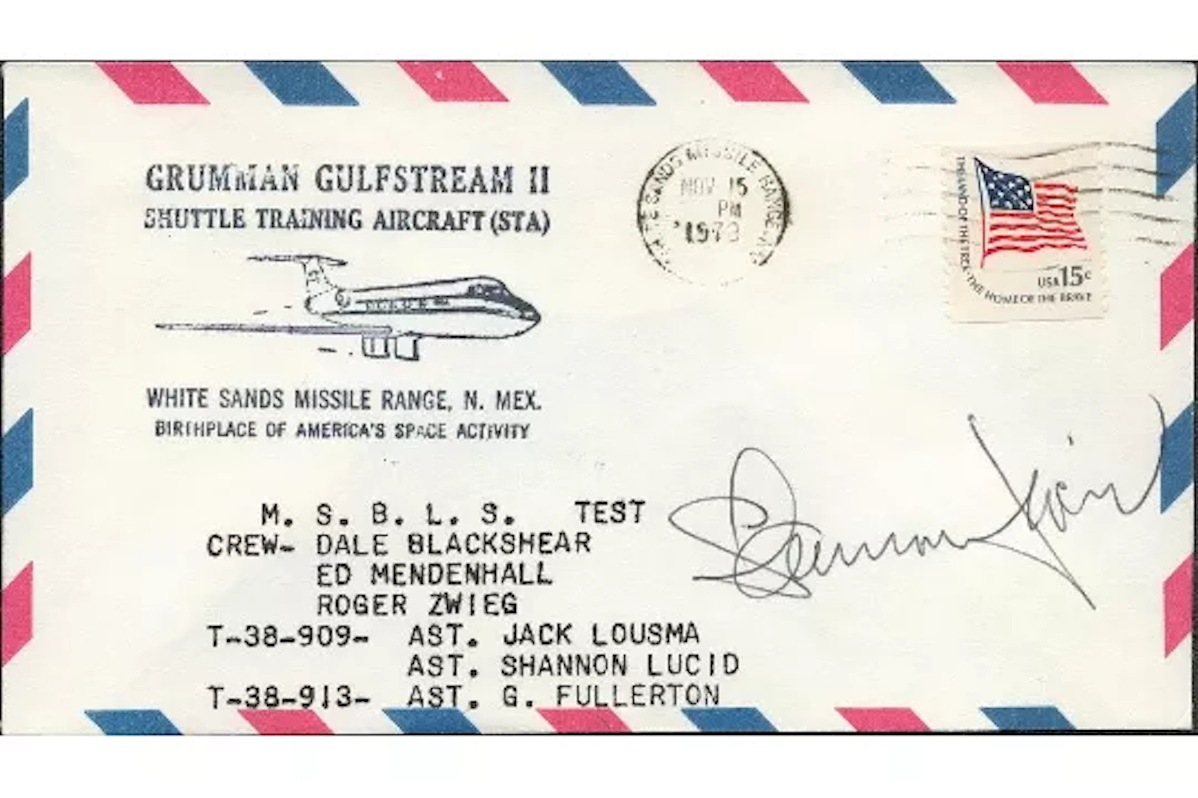 Astronaut Shannon Lucid signed Grumman Gulfstream II shuttle training
