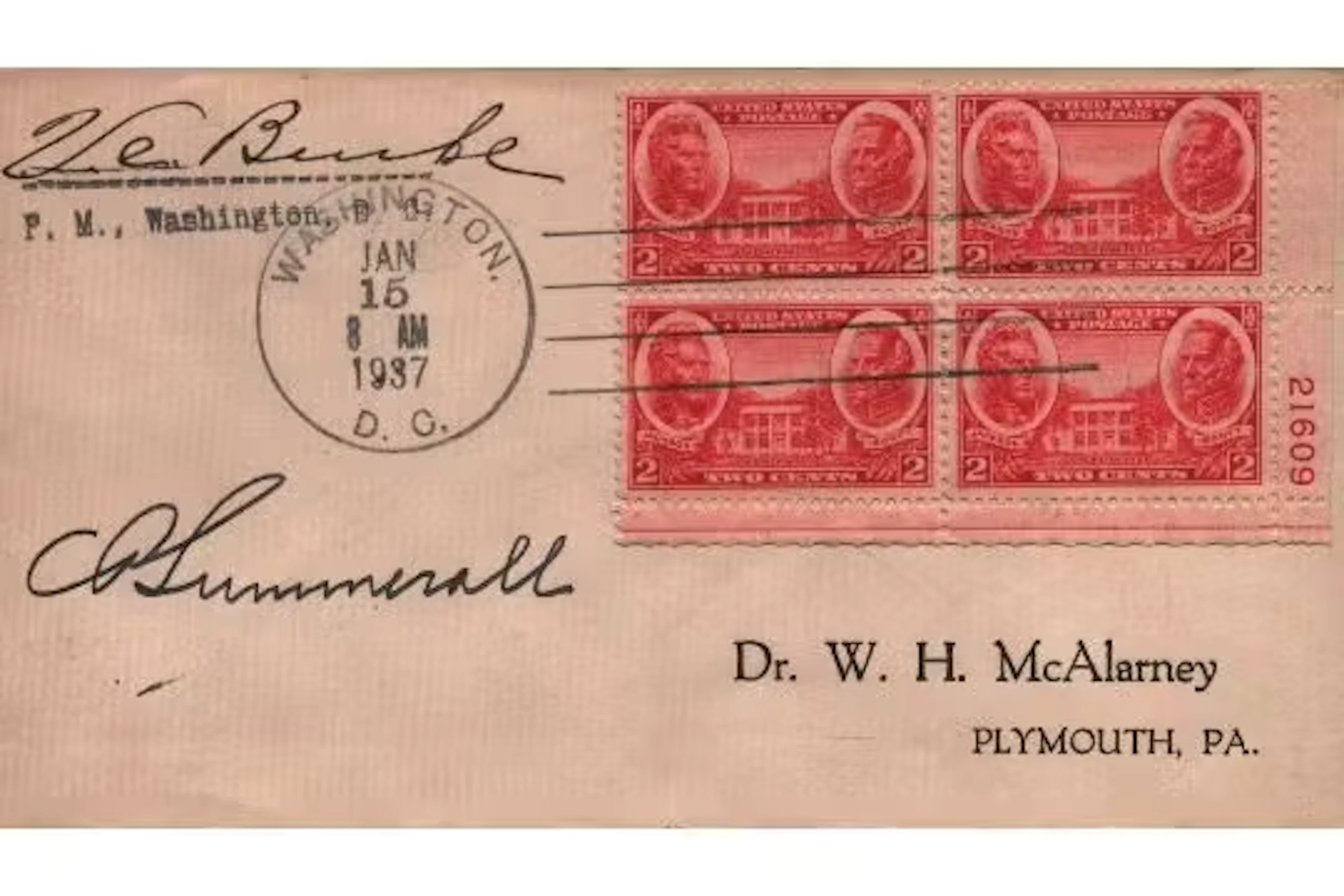 WWI General Charles Pelot Summerall signed vintage envelope PM Washington