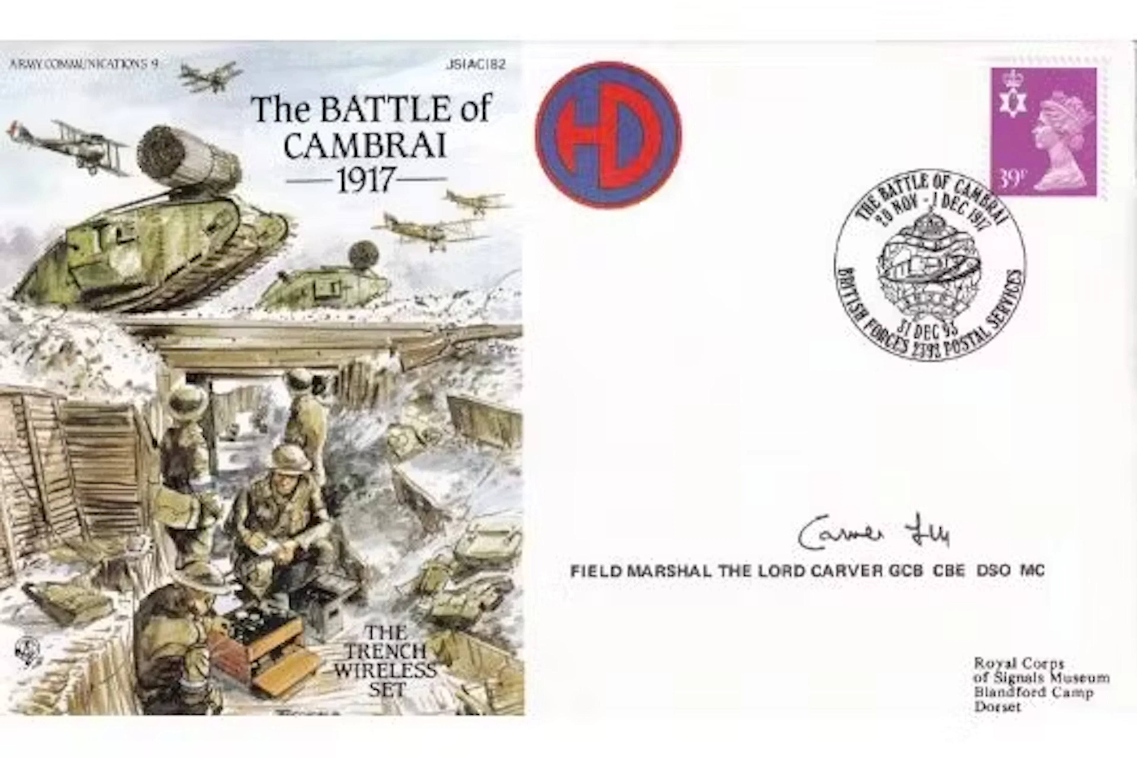 Battle of Cambrai RAF flown cover Signed Field Marshal The Lord Carver