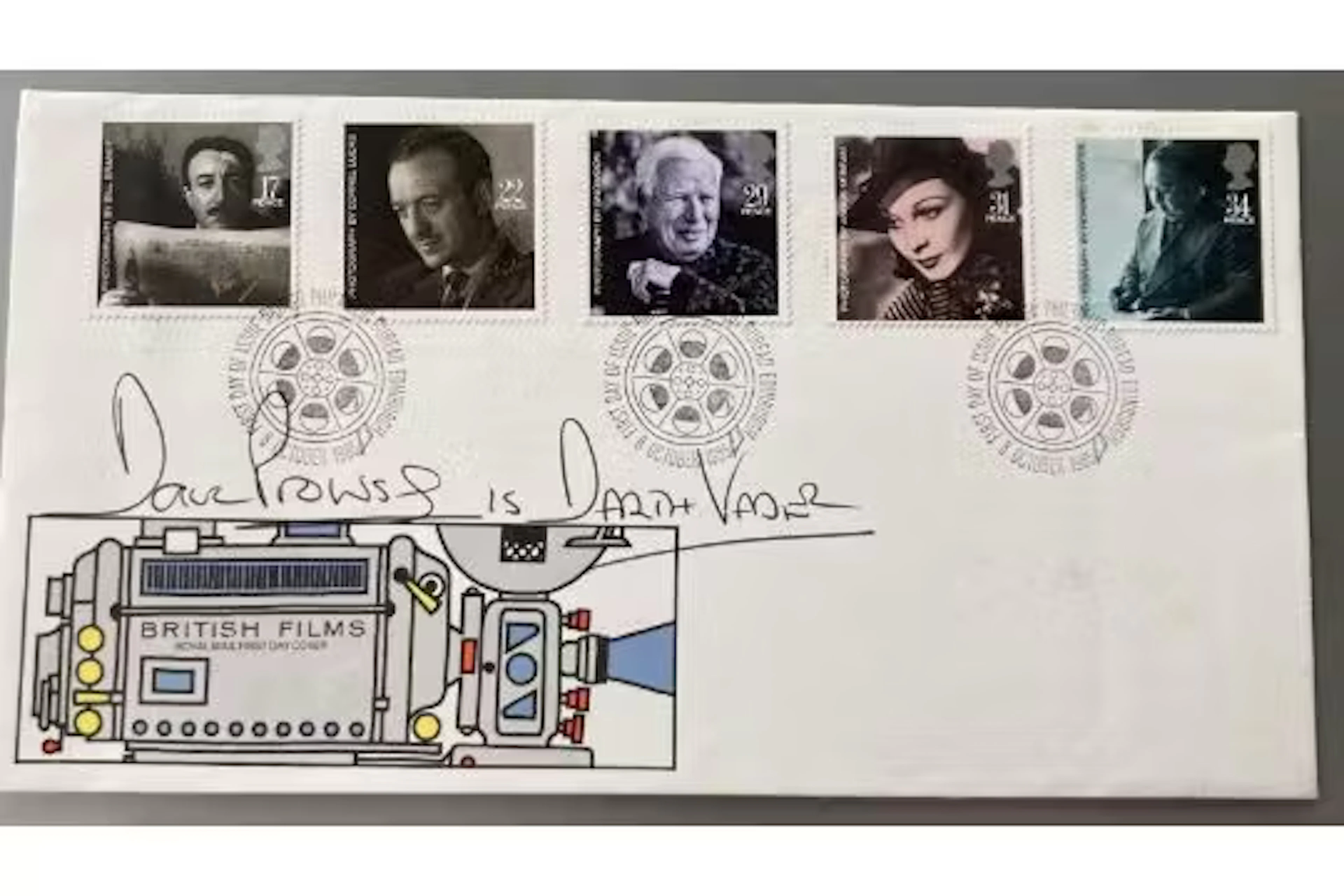 Dave Prowse is Darth Vadar signed 1985 British Films FDC. David Charles