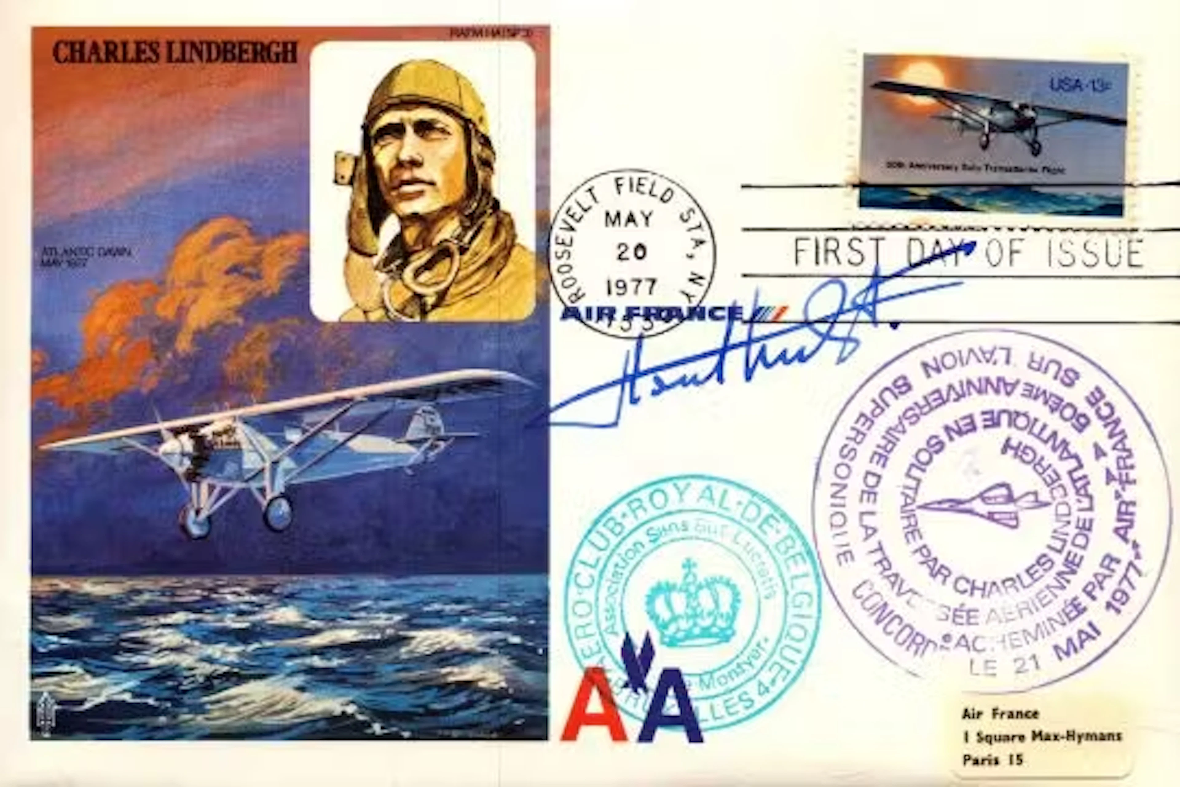 Col Baron Willy Coppens signed Charles Lindburgh commemorative FDC