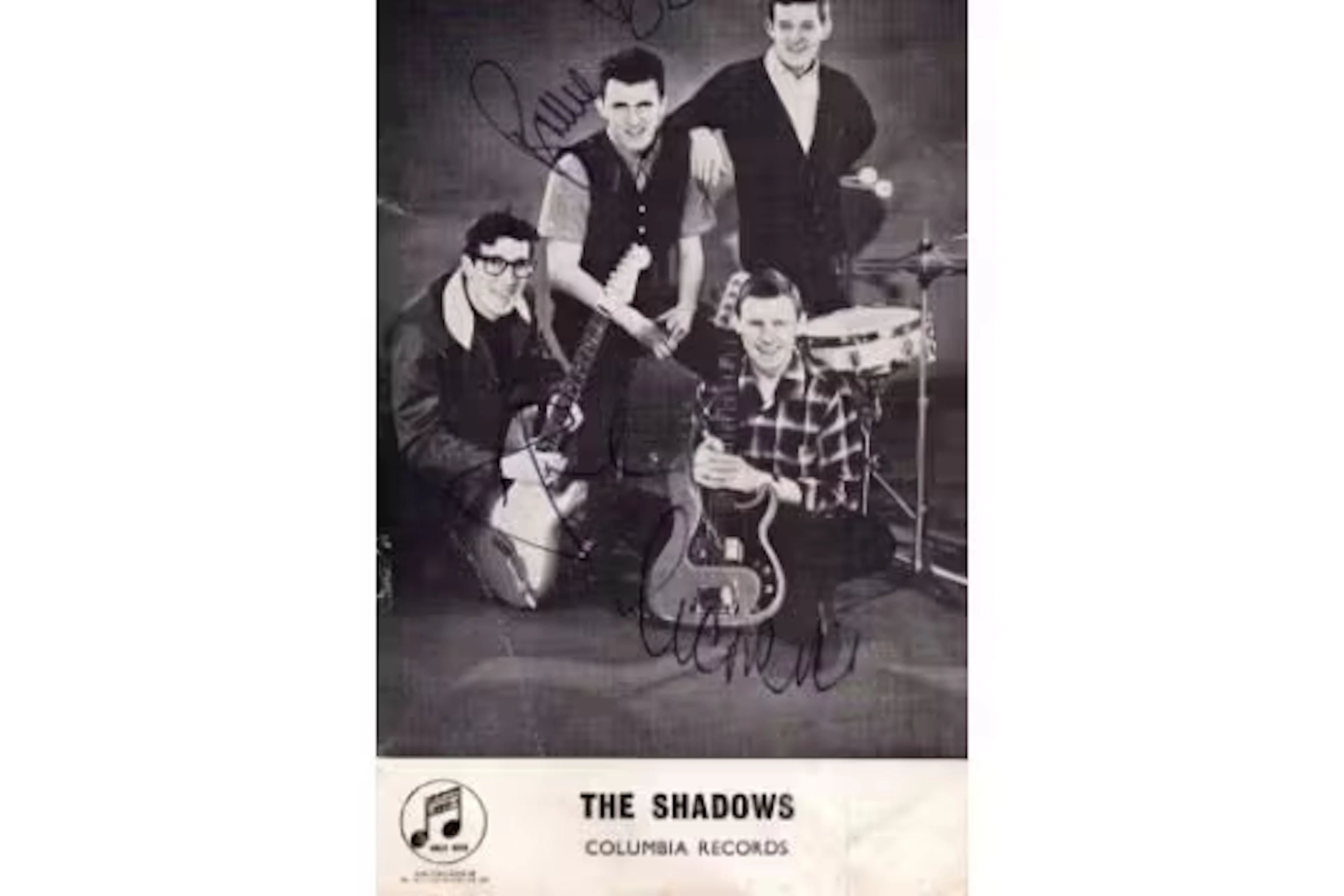 The shadows signed 6x4inch black and white photo. Signed by 4. Some
