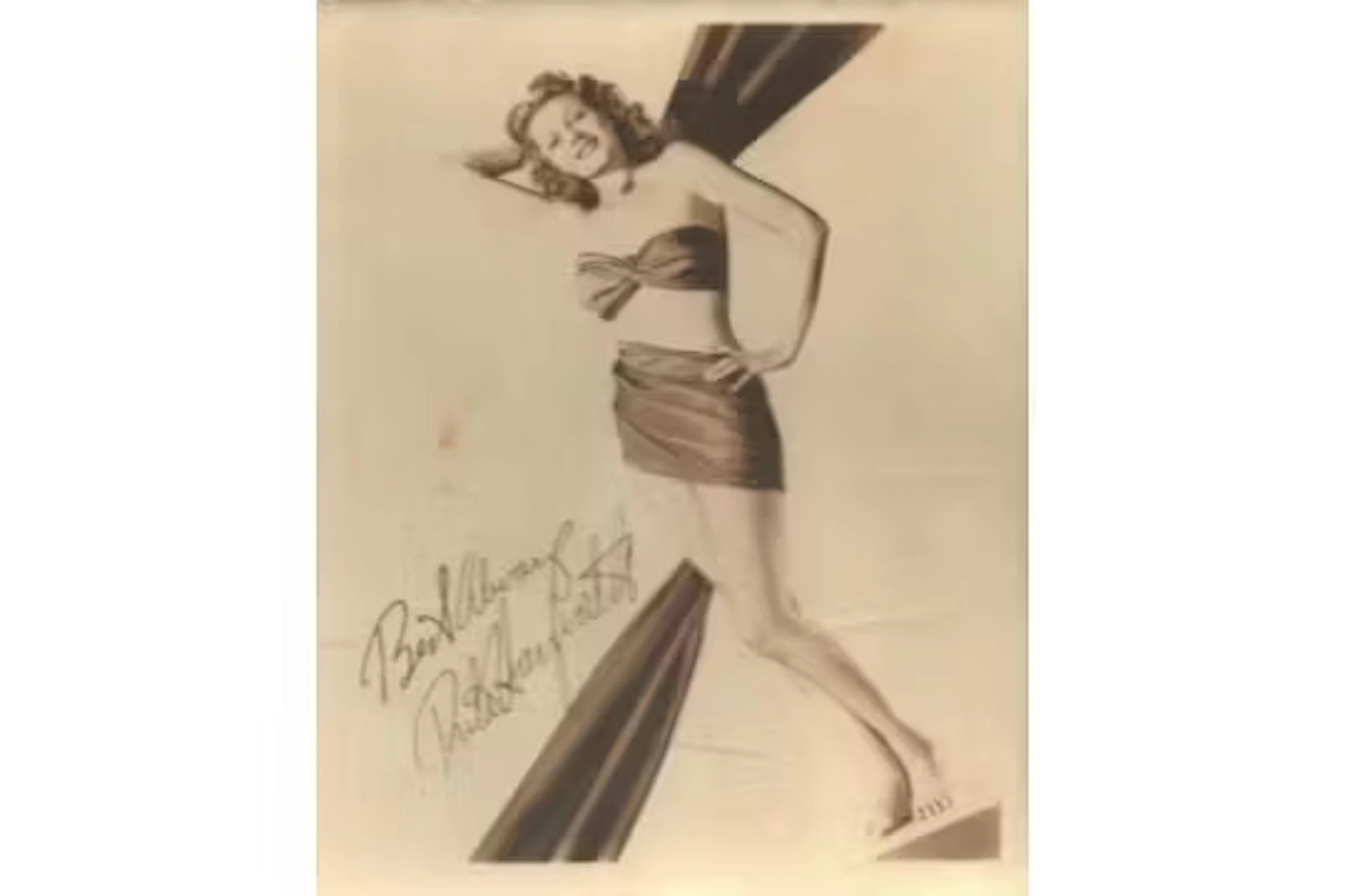 Rita Hayworth signed 6x4 inch black and white photo. With original