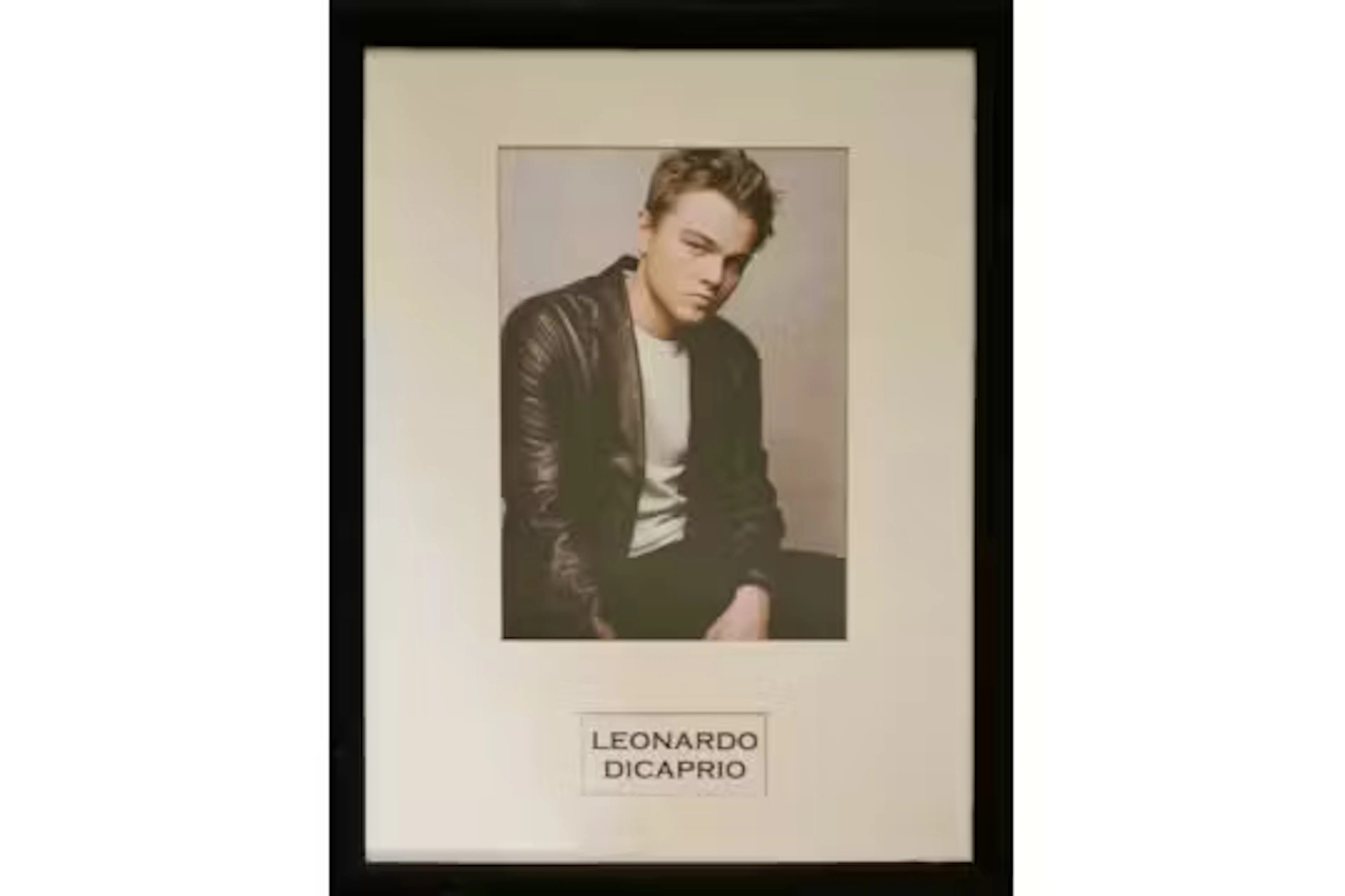 Leonardo Dicaprio signed colour photo. Mounted and framed to approx