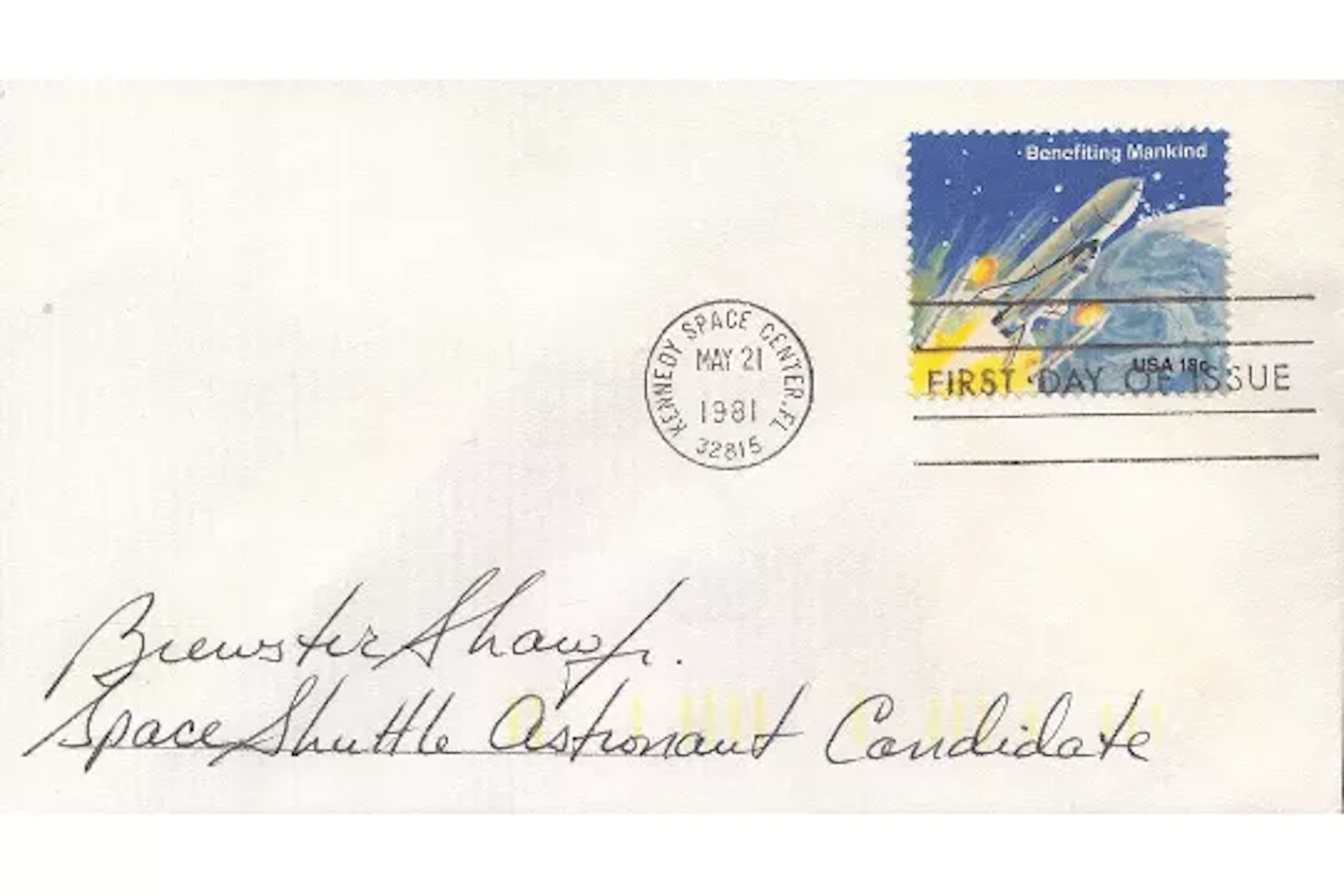 Hall of Fame Astronaut Brewster Shaw signed commemorative cover. Brewster