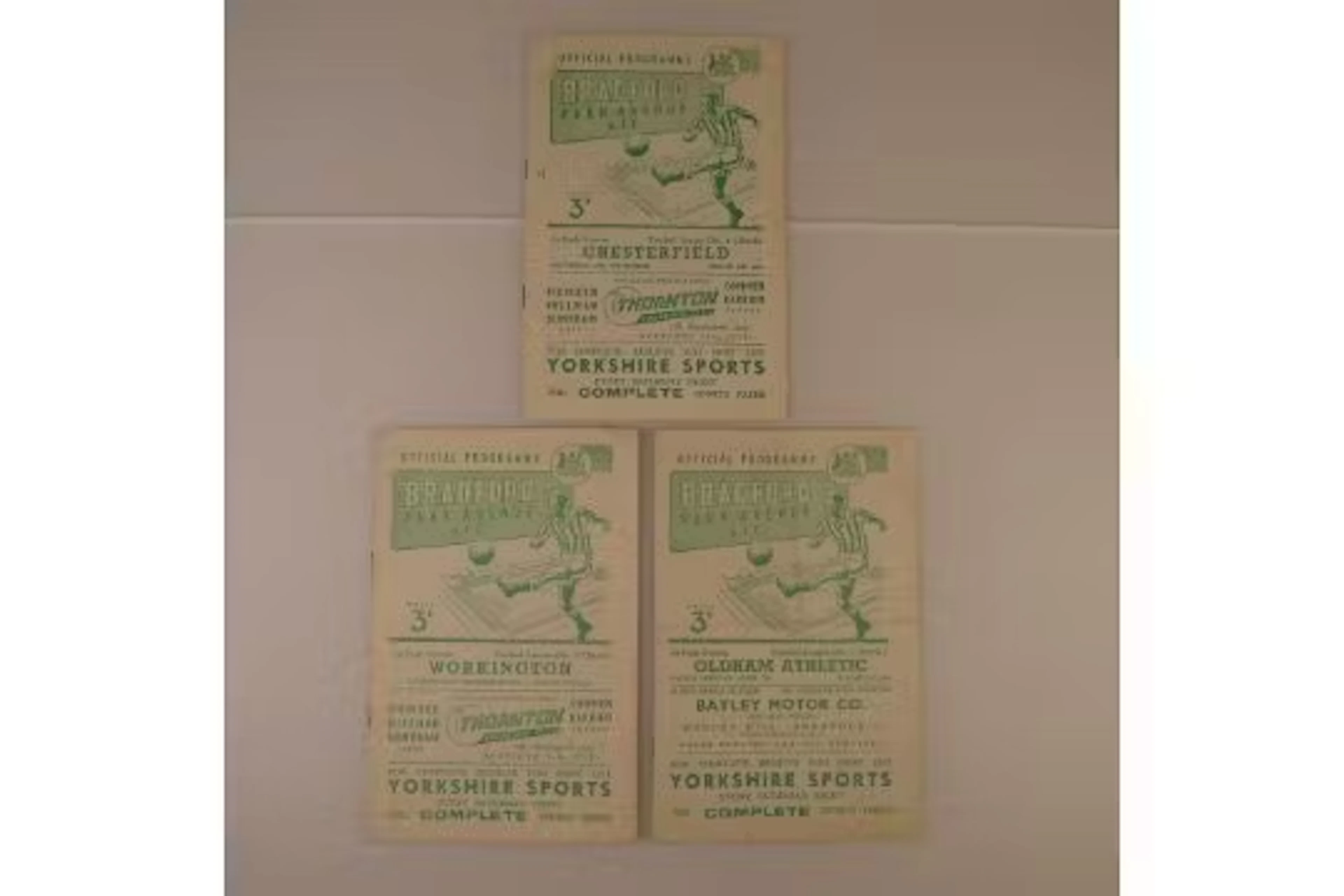 3 x Bradford Park Avenue 1956-58 football programmes, Vs Chesterfield