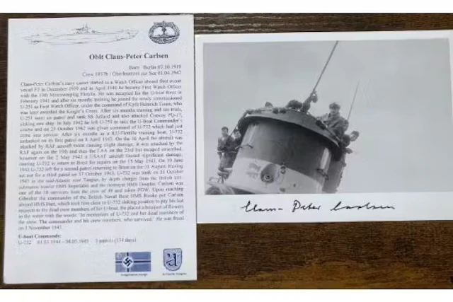 WW2 Oblt Claus-Peter Carlsen U-Boat commander signed photo SP(UB)09