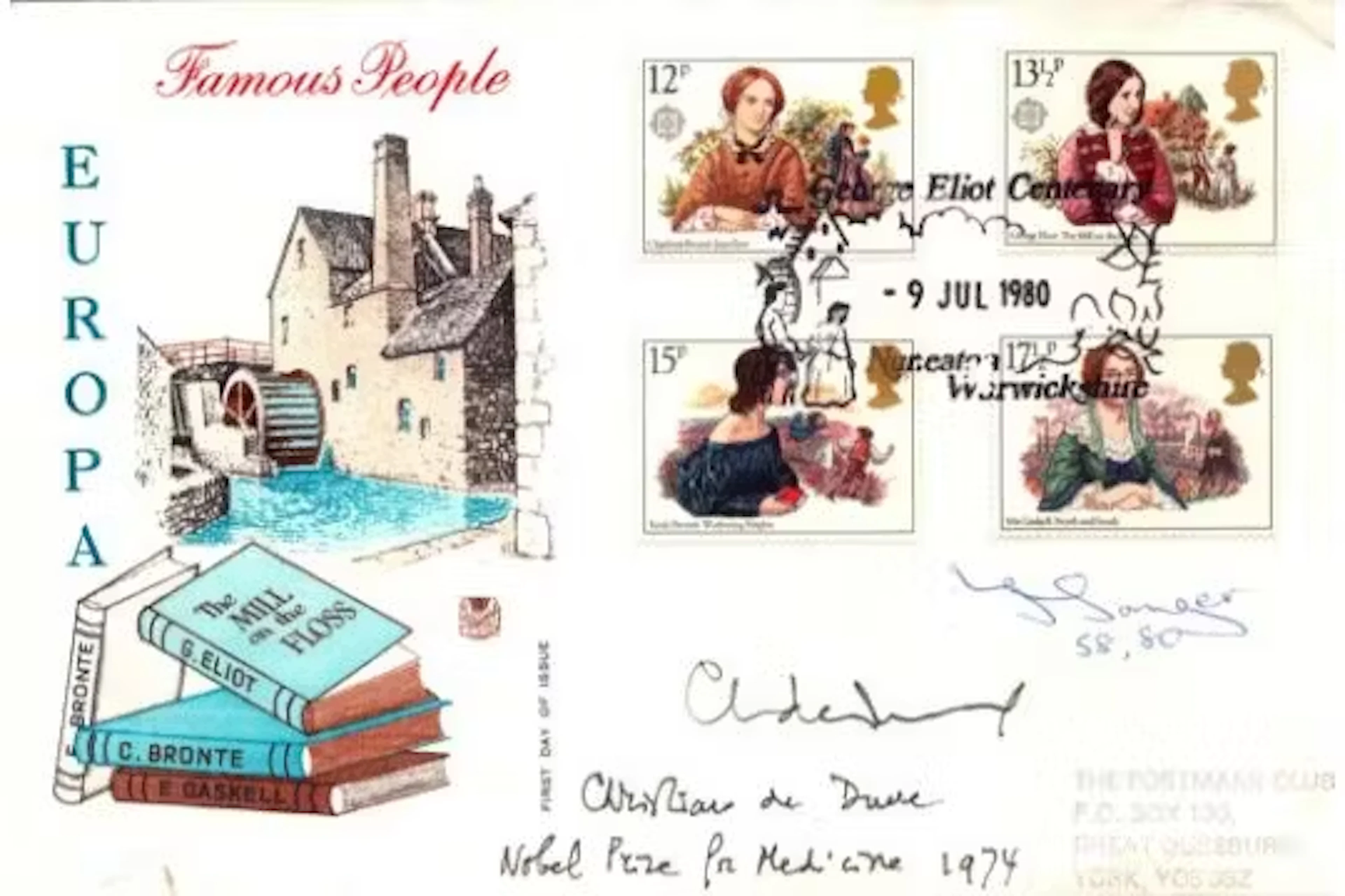 Nobel prize winners signed FDC. Good condition. All autographs come