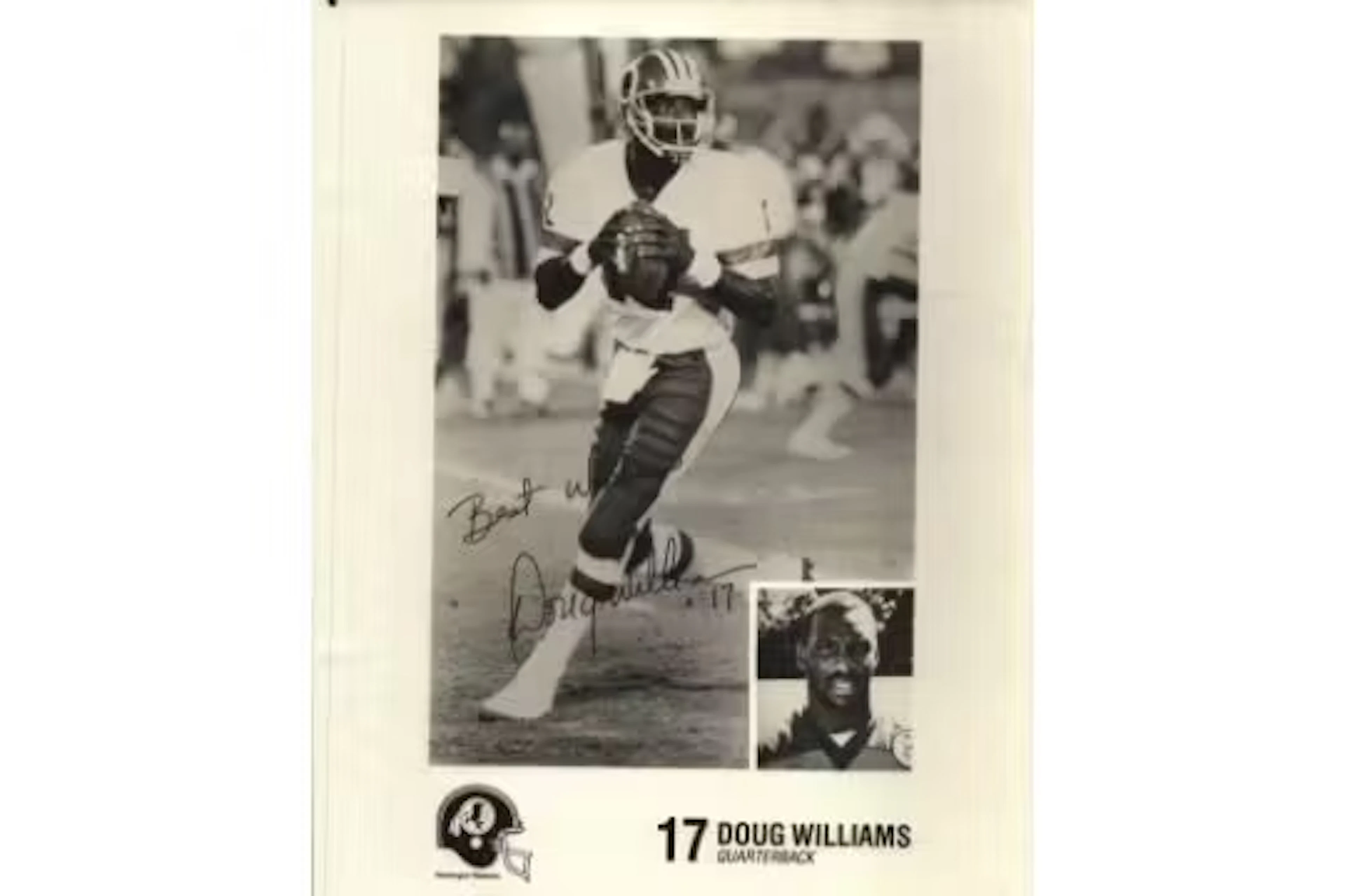 NFL Doug Williams signed Washington Redskins black and white promo