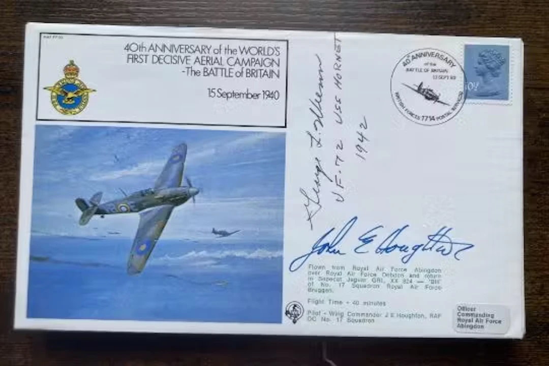 WW2 Us Ace George Usmar VF72 HSS Hornet signed 40th ann Battle of