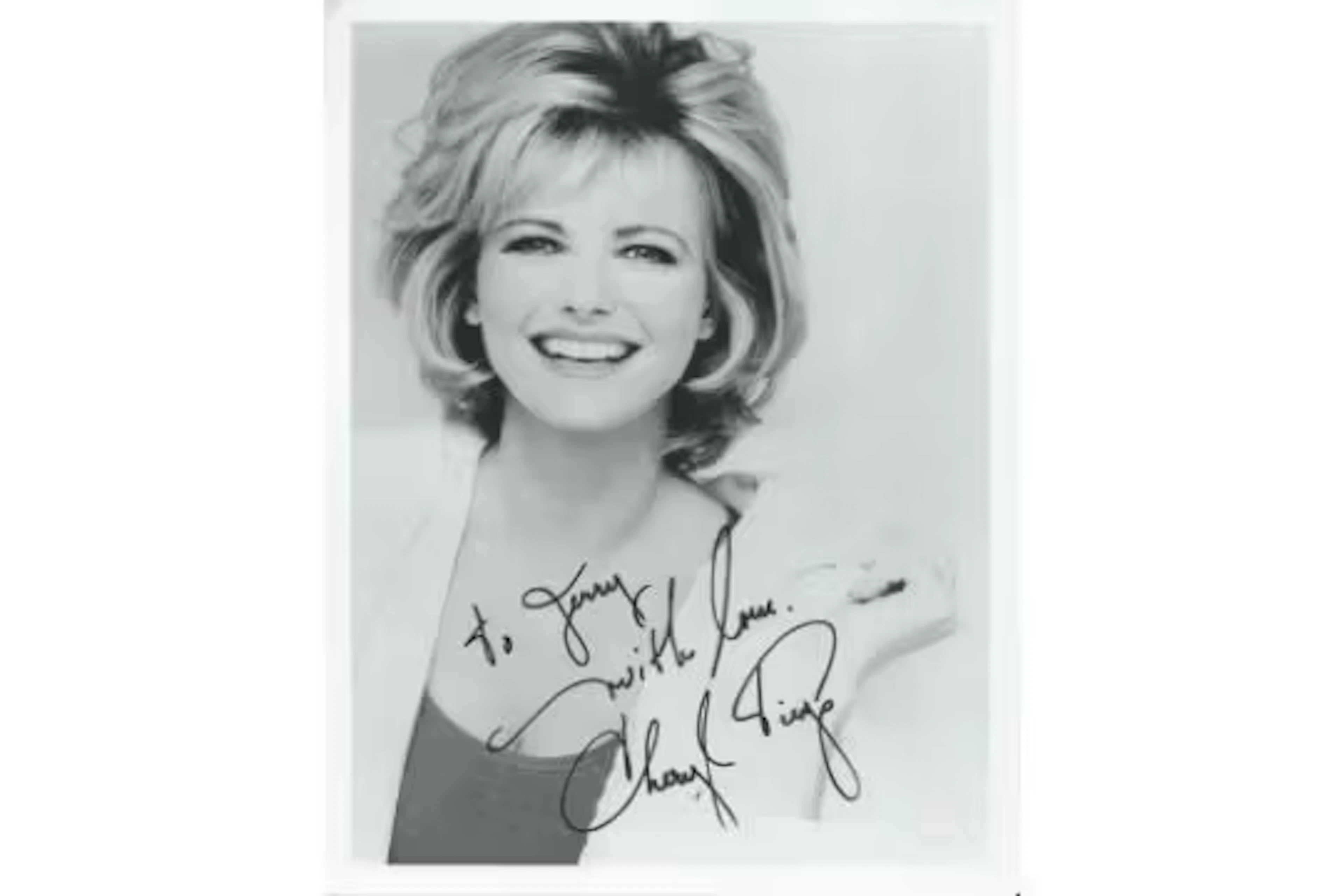 Cheryl Tiegs signed 10x8inch black and white photo. Dedicated. Good