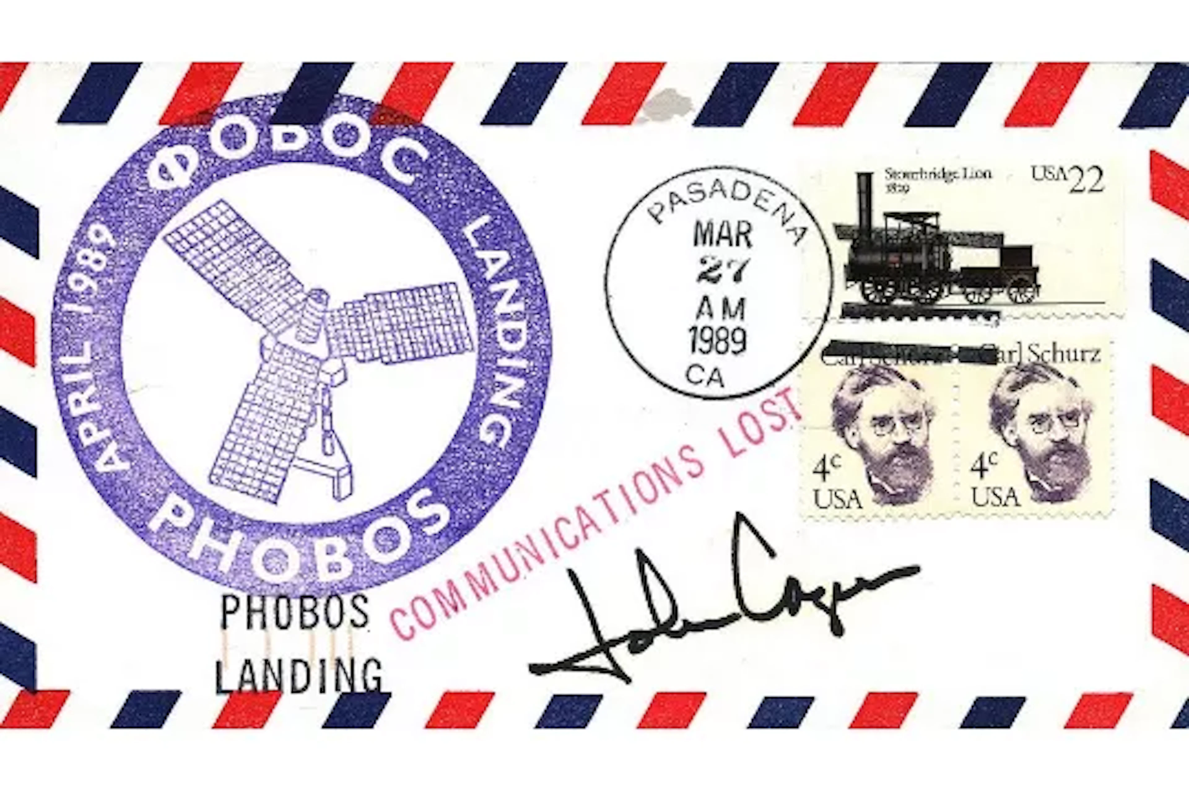 Astronaut John Casper signed PHOBOS LANDING communications lost commemorative