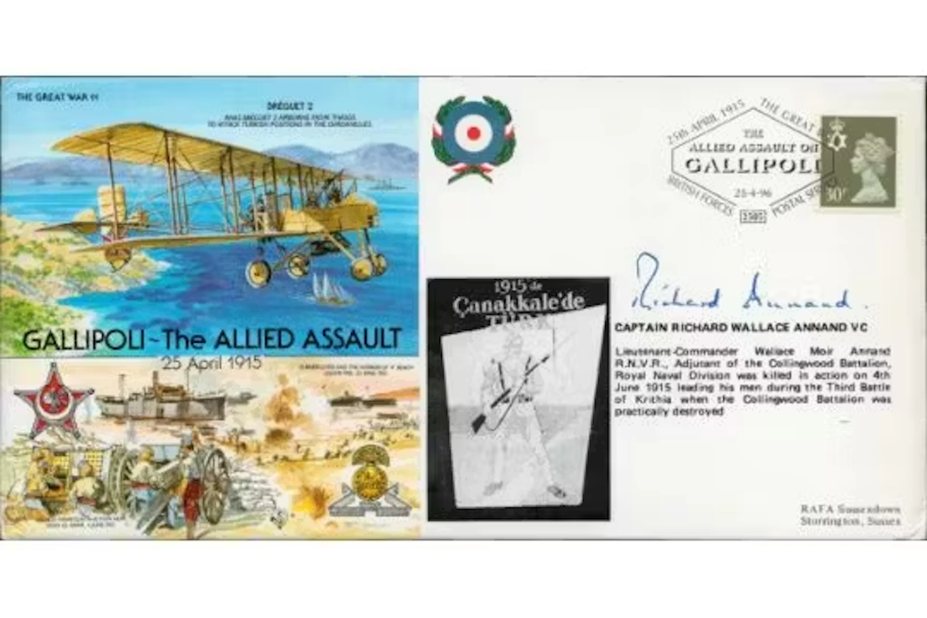 WWI CAPT RICHARD WALLACE ANNAND VC SIGNED FDC BREGUET 2 THE GREAT