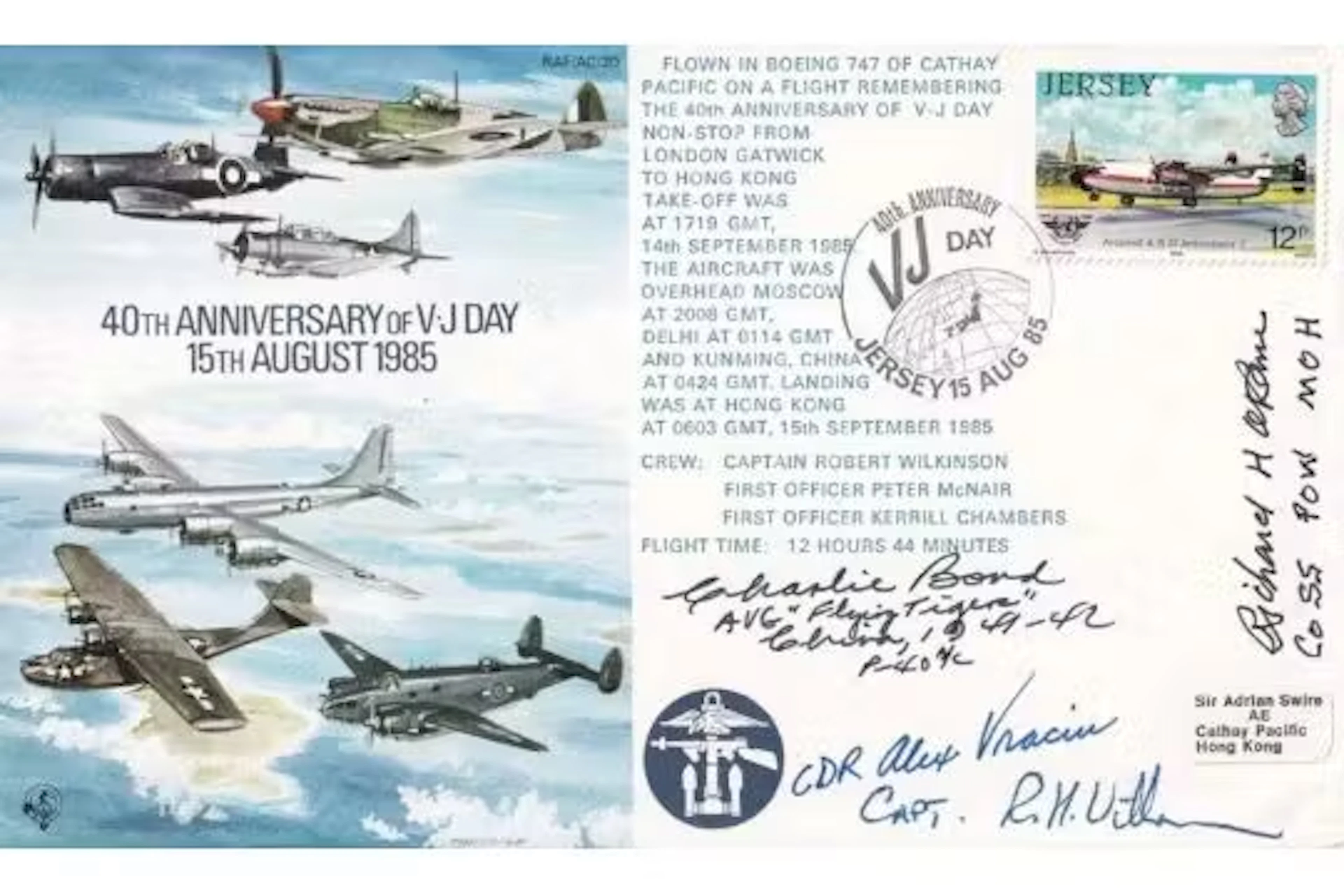 40 Anniv VJ Day Signed Alex Vraciu, and Major Gen C A Bond, O'Kane
