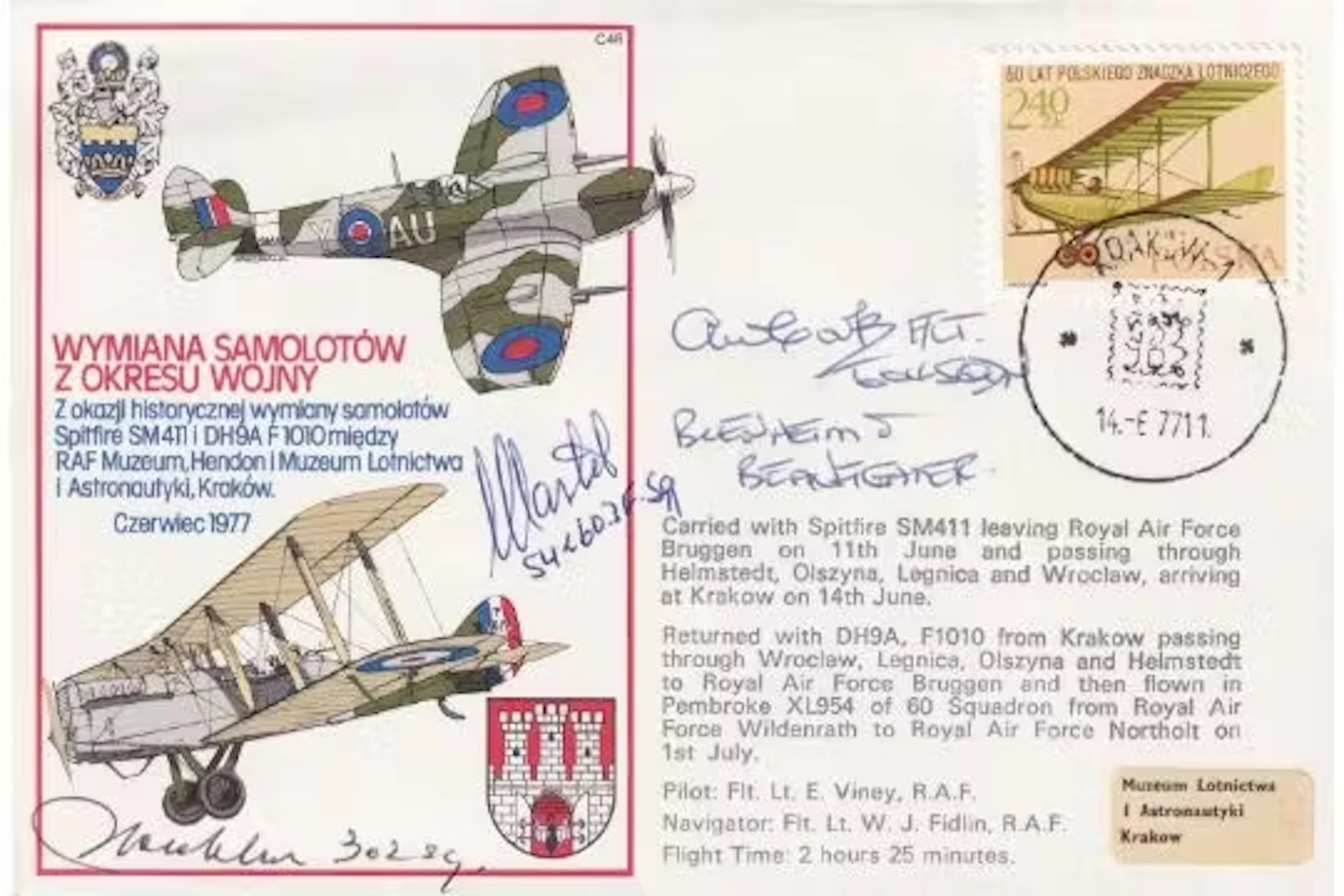 RAF cover Signed Spitfire Exchange Poland Signed 3 Polish 1 English