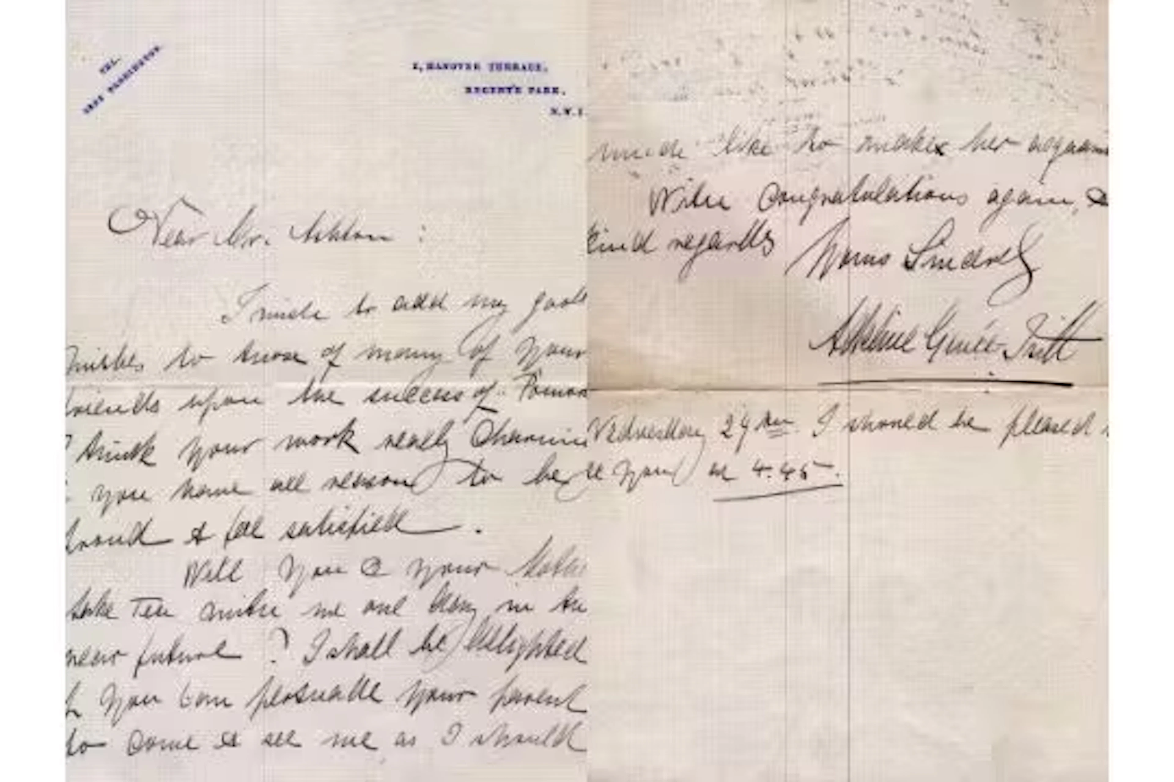 Adeline Genee two page ALS to Sir Frederick Ashton. Signed in her