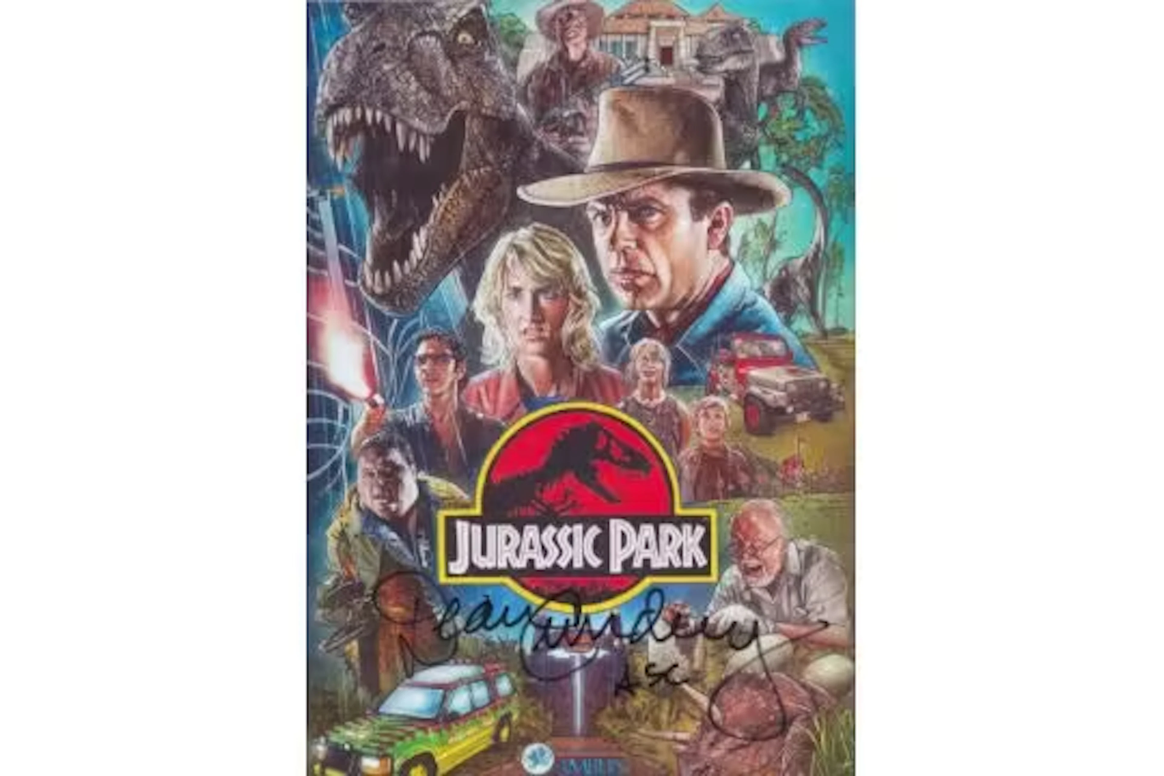Dean Cundey signed 7x5inch colour Jurassic Park montage photo. Good