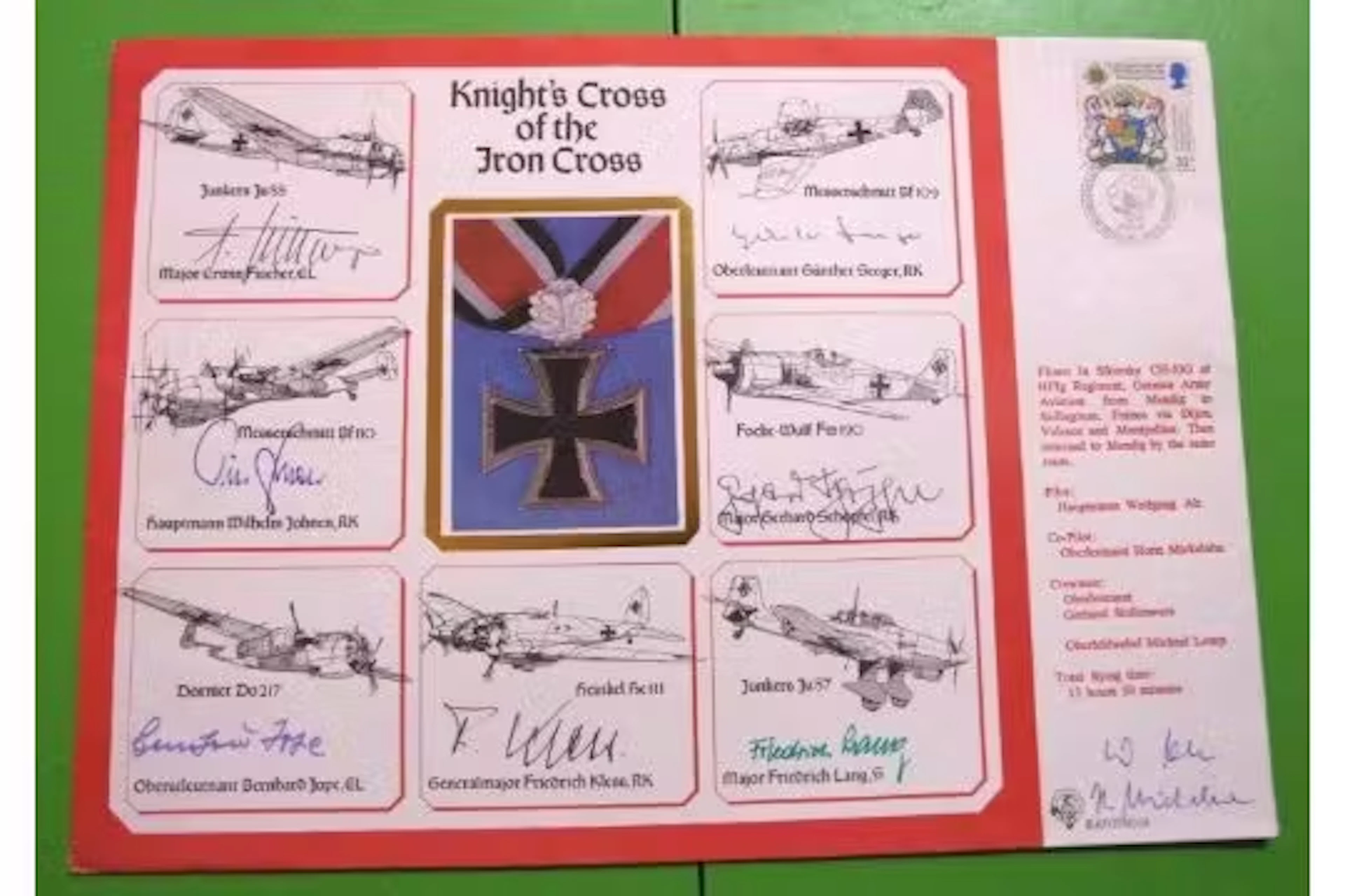 WW2 Knights Cross Of The Iron Cross Multi Signed Large Cover. Seven