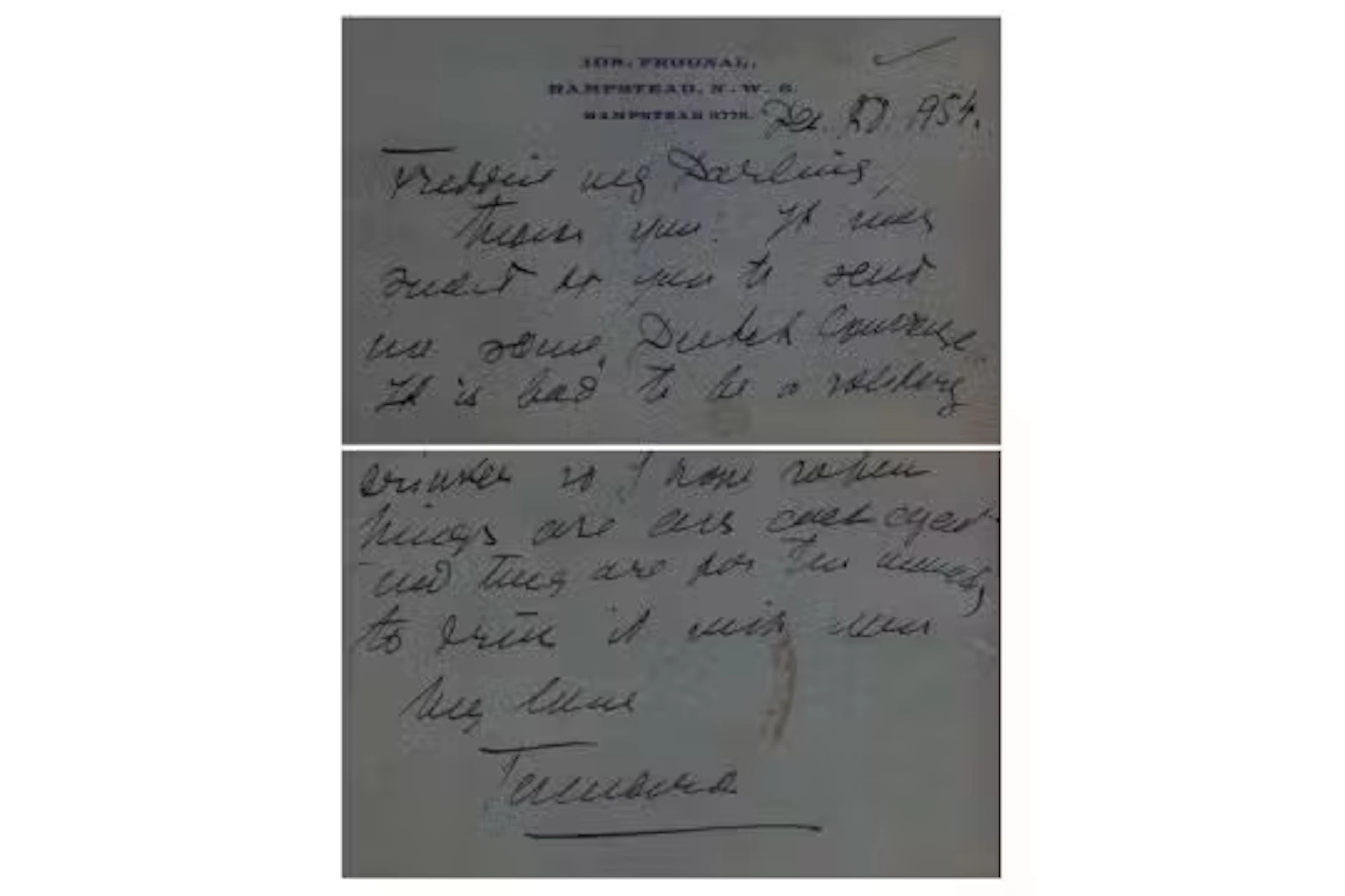 Tamara Karsavina Russian Ballerina handwritten card to Sir Frederick