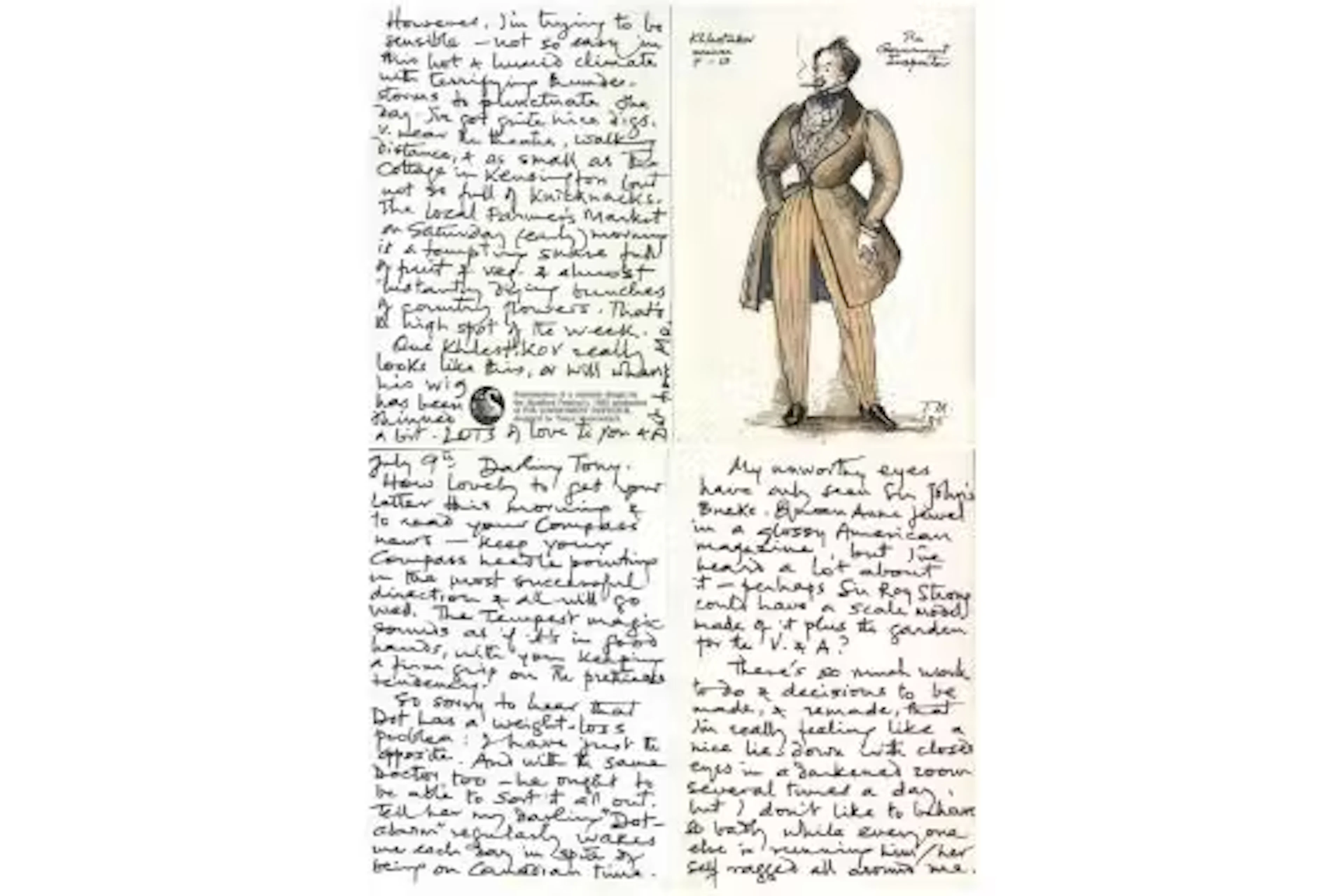 Tanya Moiseiwitsch handwritten card dated 9th July, a costume design