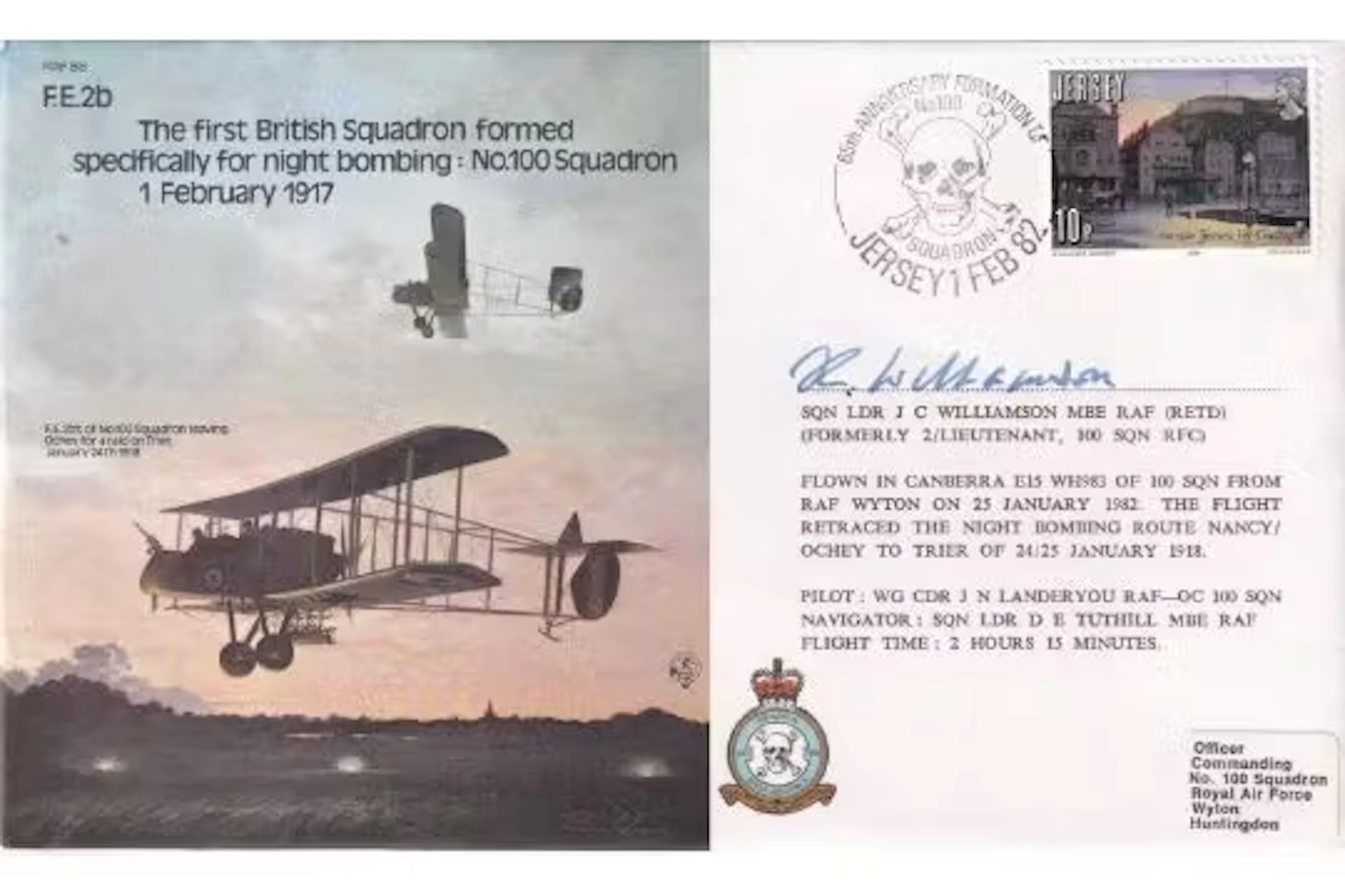 Great War vet C Williamson signed RAF cover B8c 1st British Sqn Night