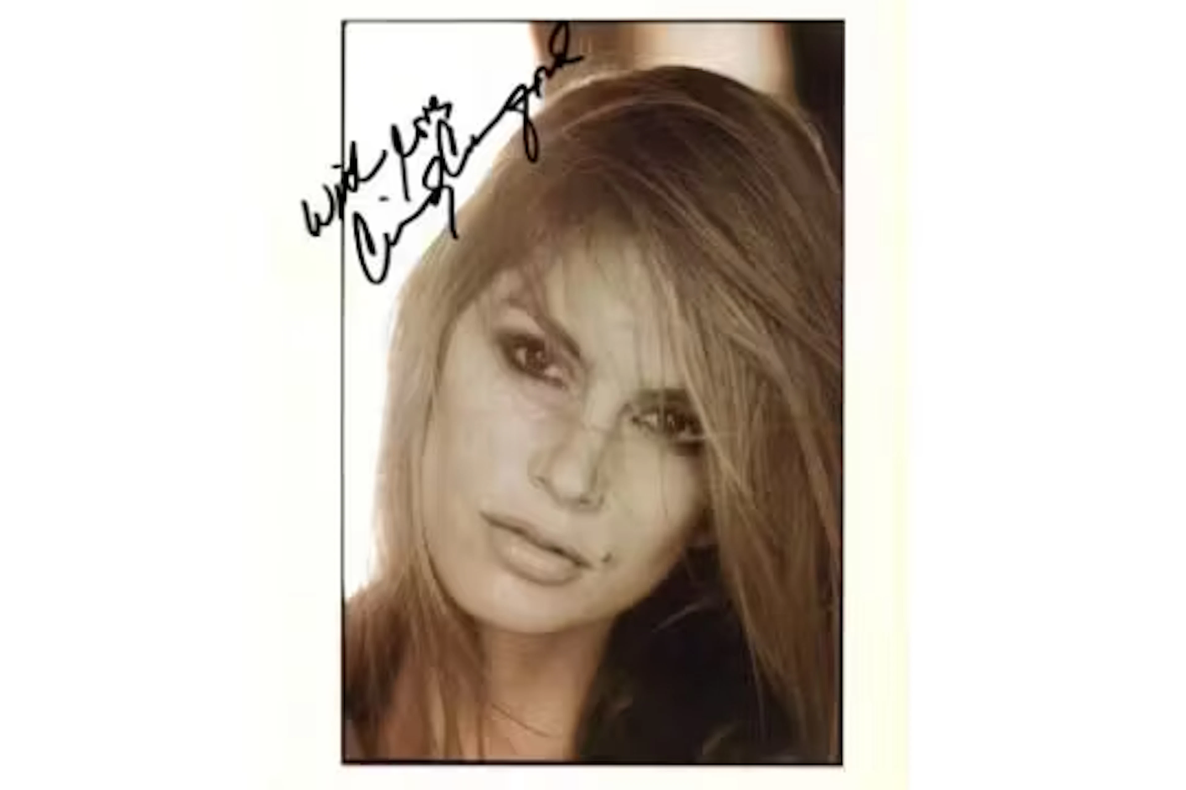 Cindy Crawford signed 10x8inch black and white photo. Good condition.