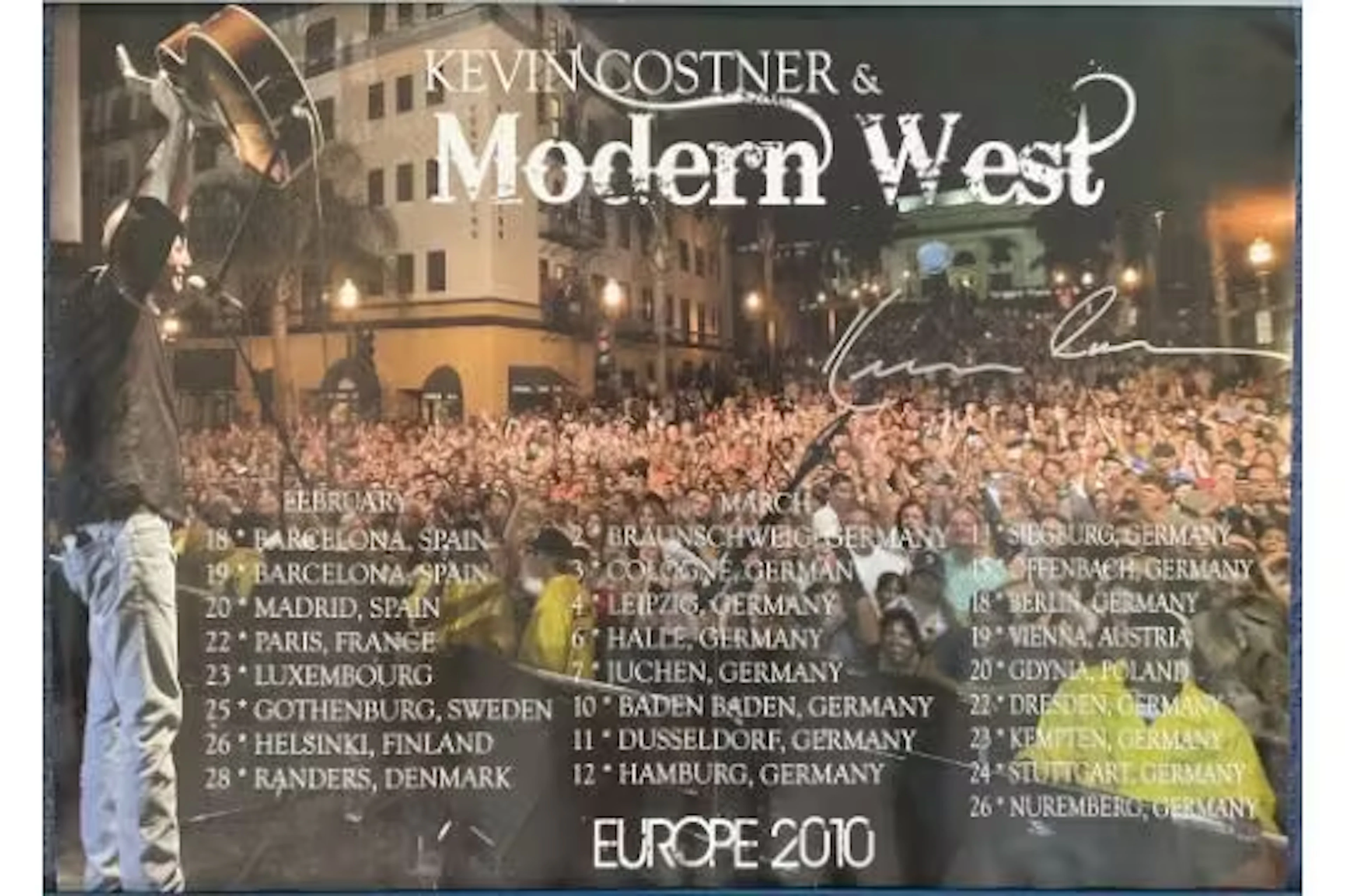 Kevin Costner Signed Kevin Costner and Modern West Musical Tour Poster