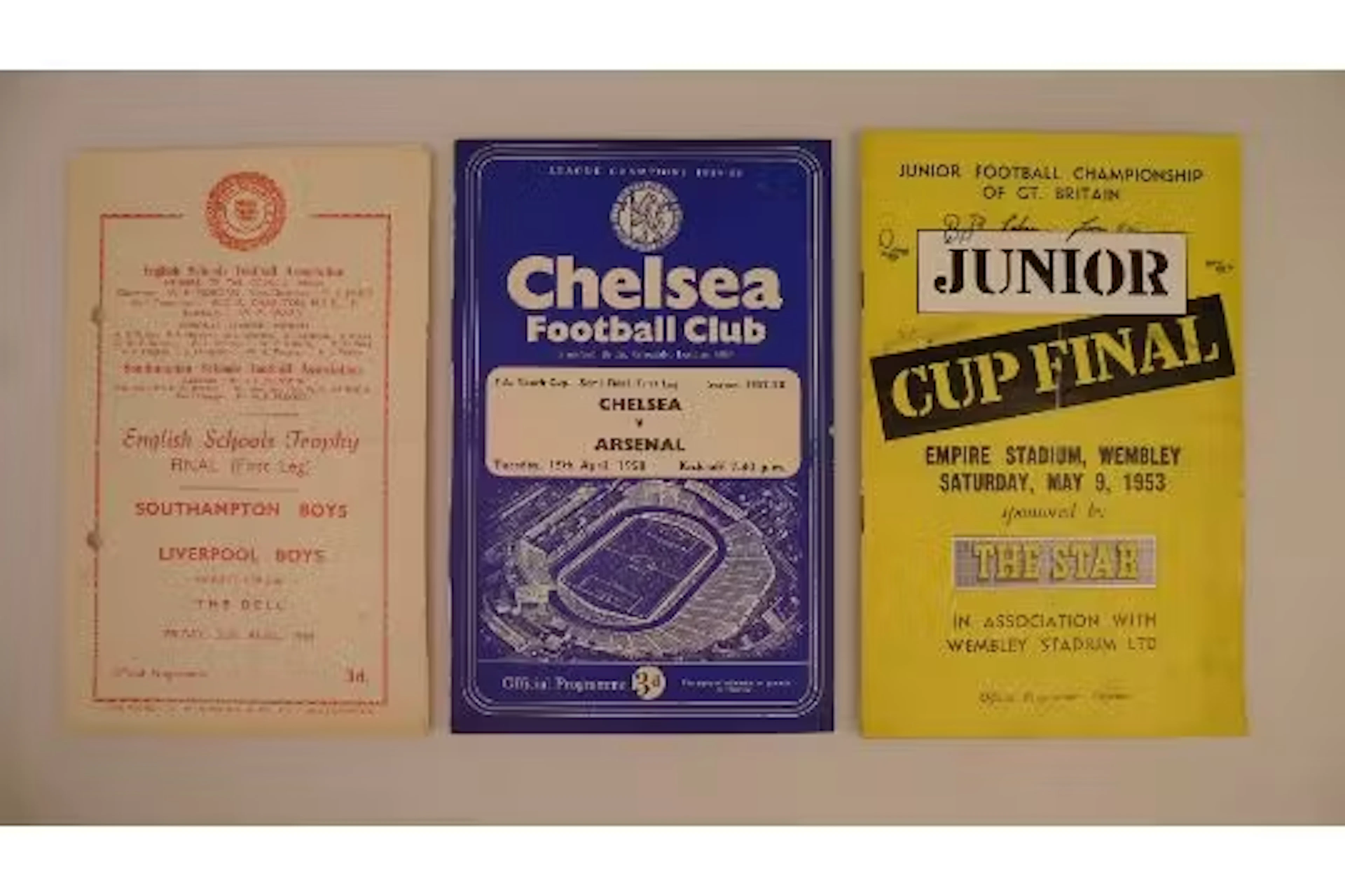3 x FA Youth / Boys programmes 1953 to 1958 comprising 1 x Chelsea