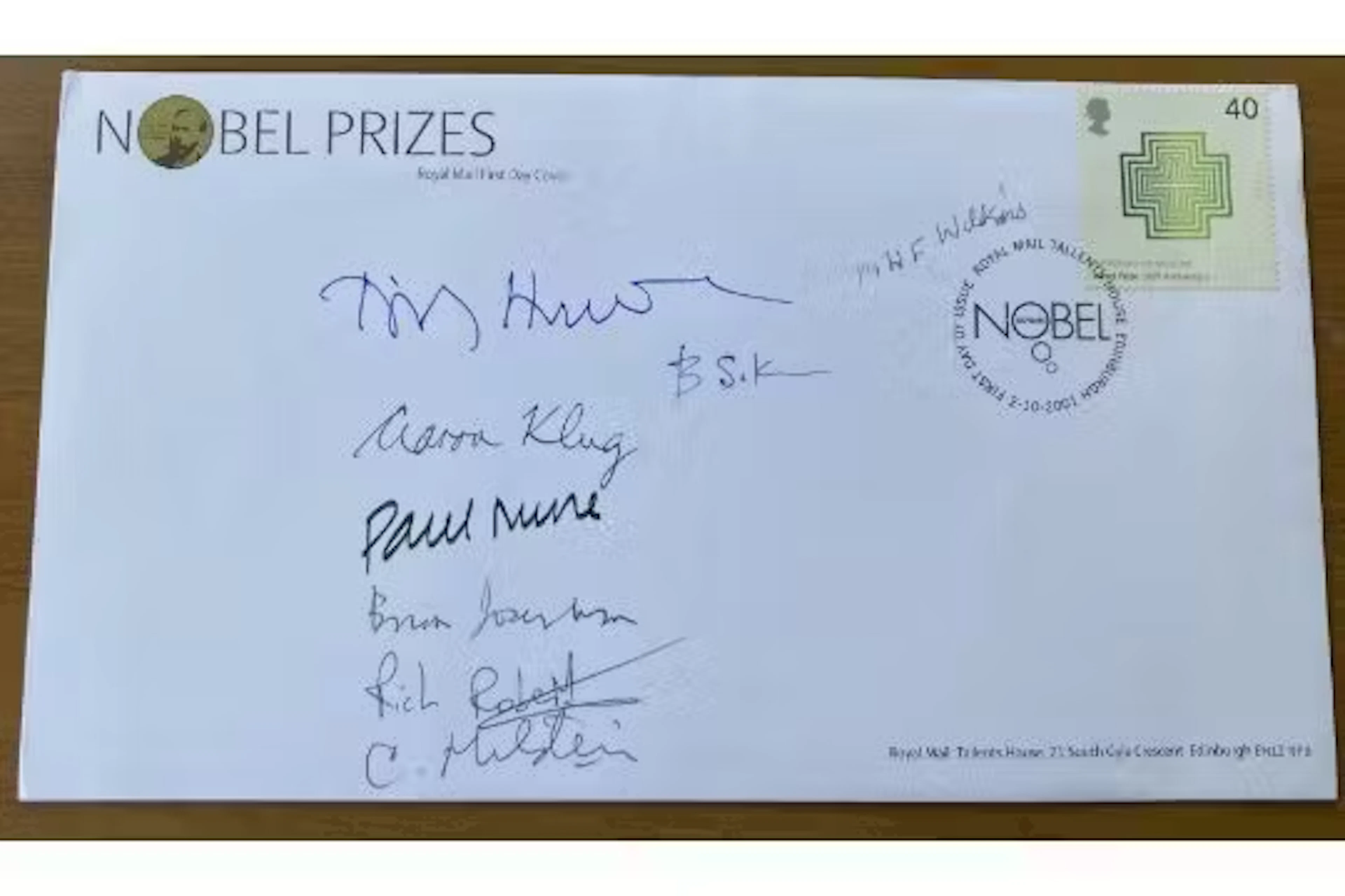 Eight Nobel Prize winners signed 2001 Nobel Prizes FDC, a unique one