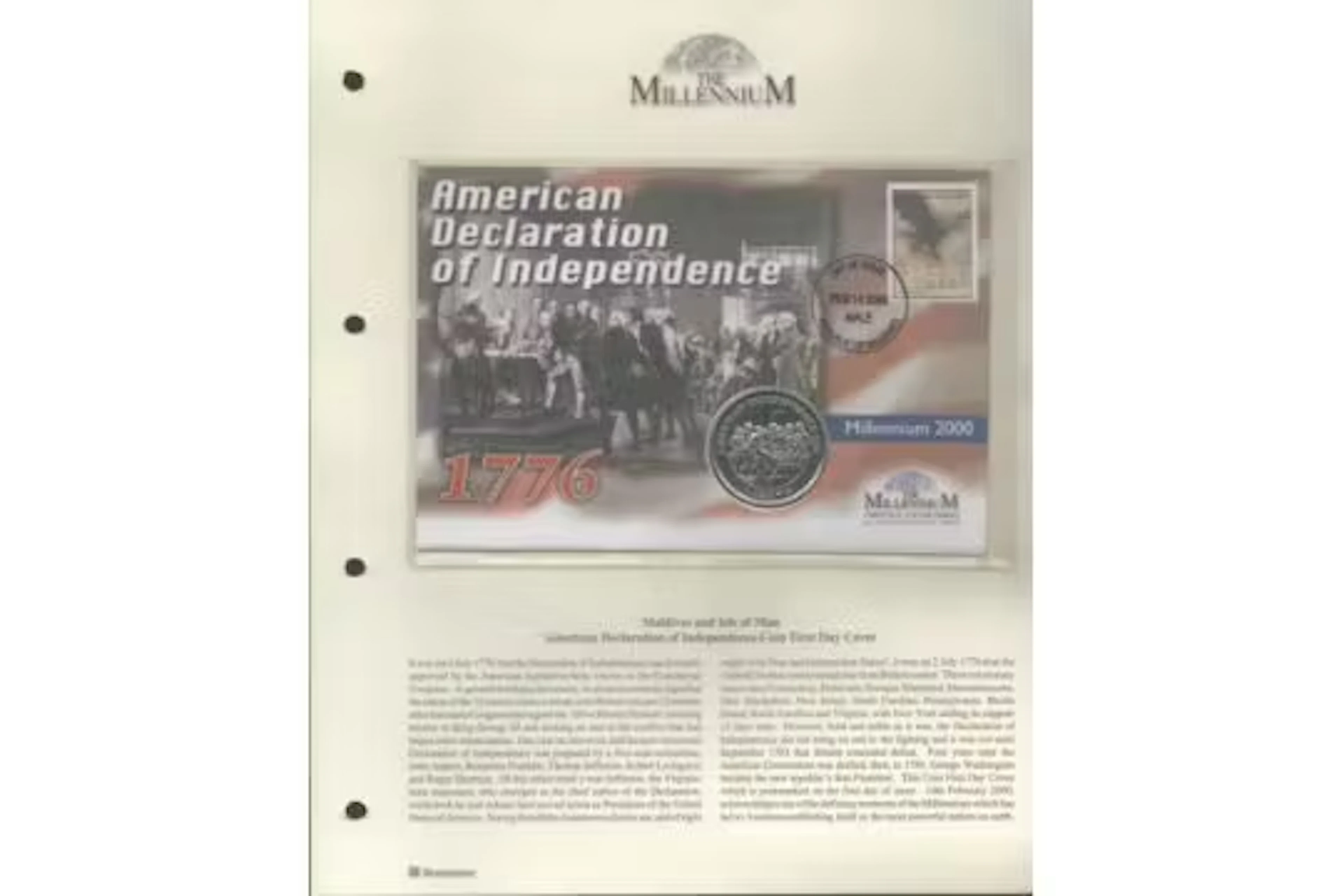 American declaration of independence coin FDC. Republic of Maldives