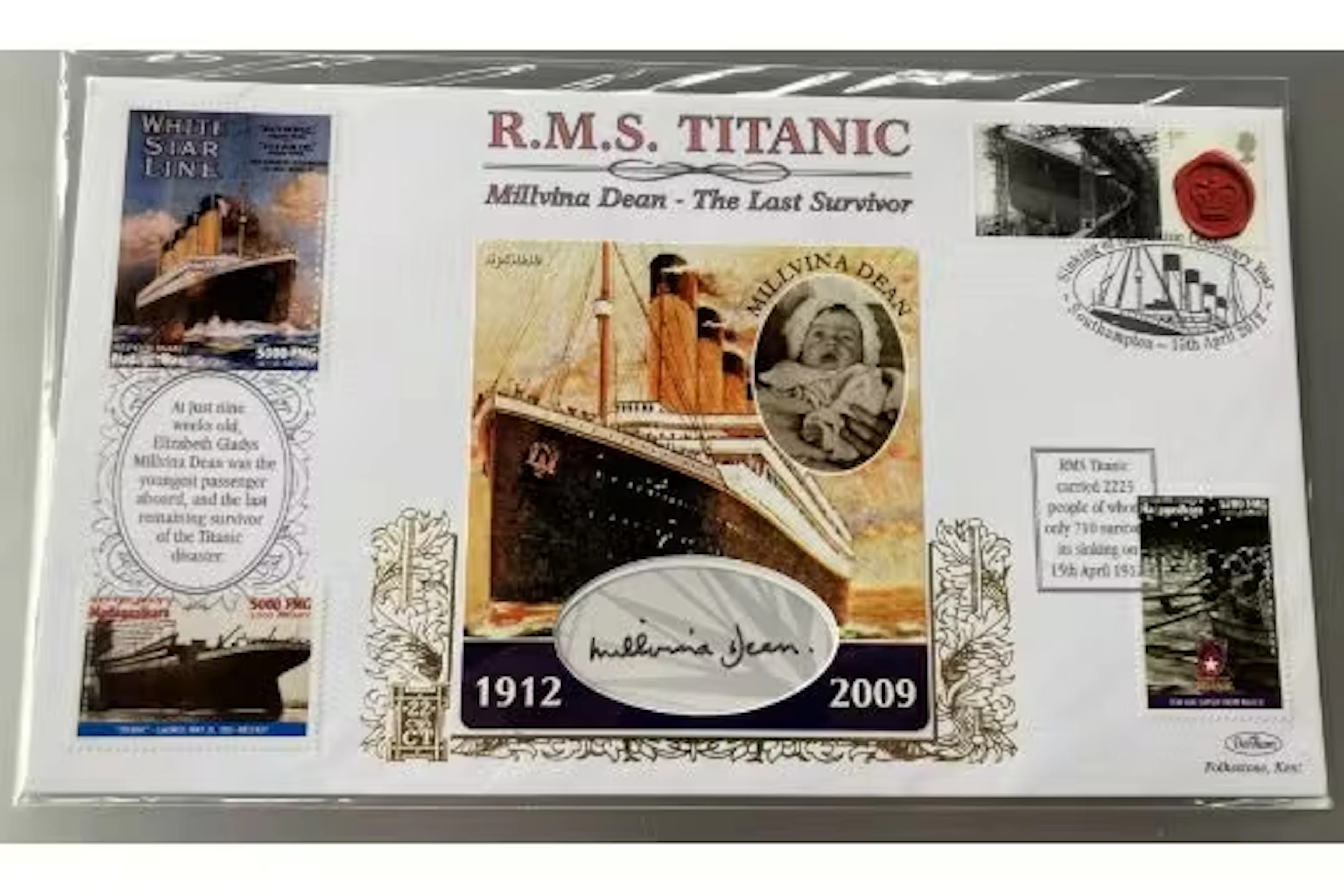Titanic survivor Millvina Dean signed Benham RMS Titanic 2012 FDC.