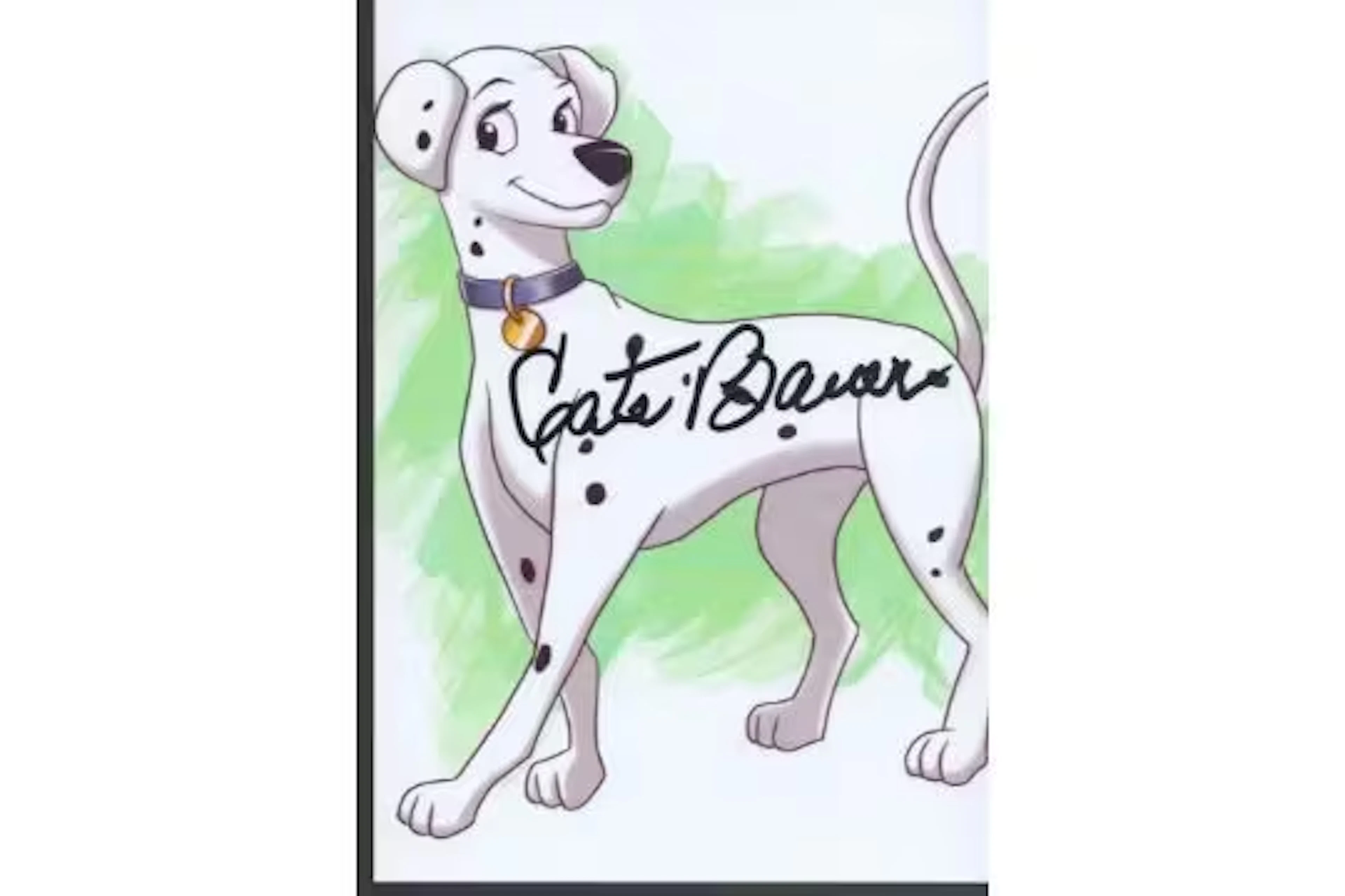 Cate Bauer signed 7x5inch colour 101 dalmatians illustration photo.