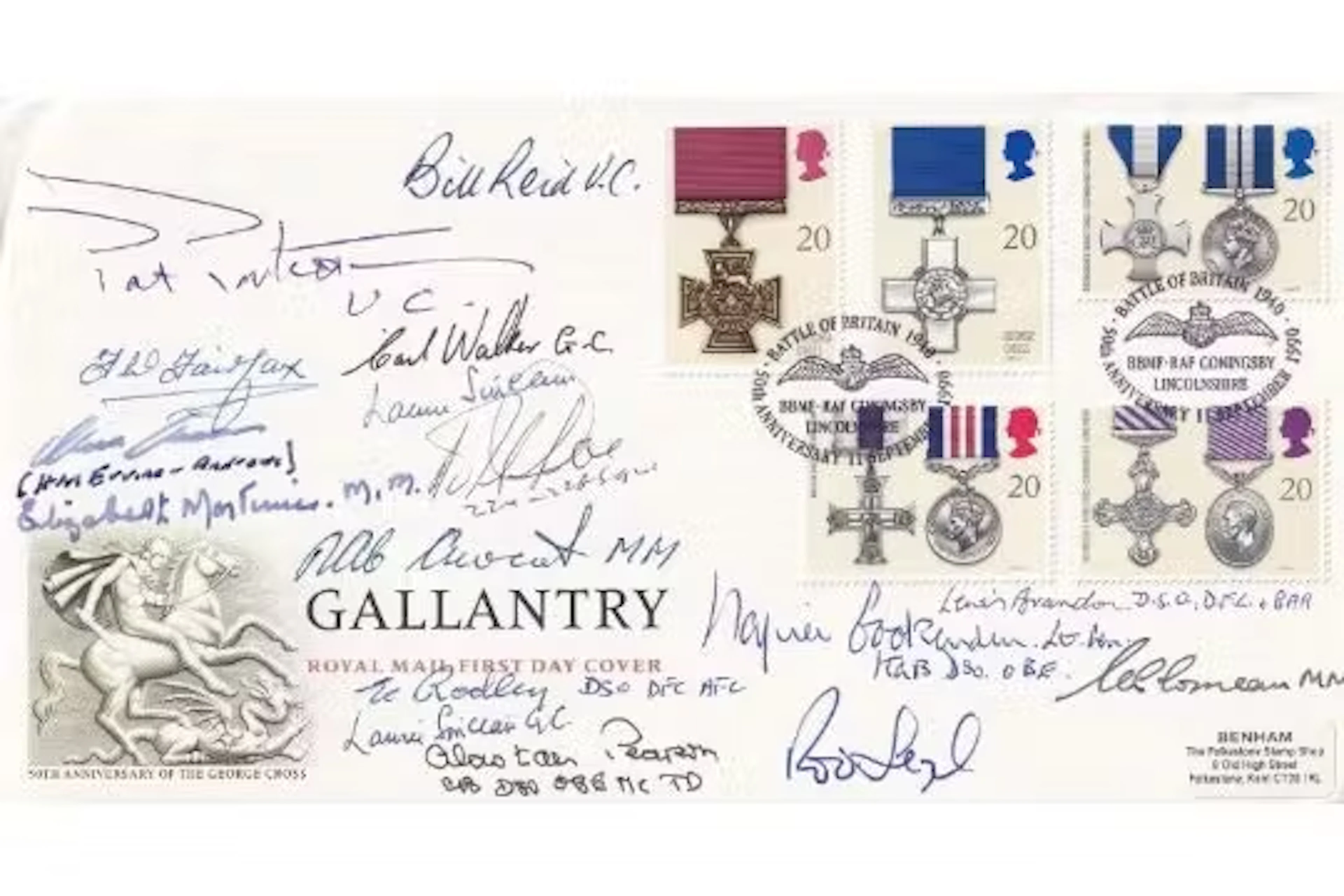 Gallantry GPO FDC Signed 4 Victoria Cross 3 George Cross Holders.