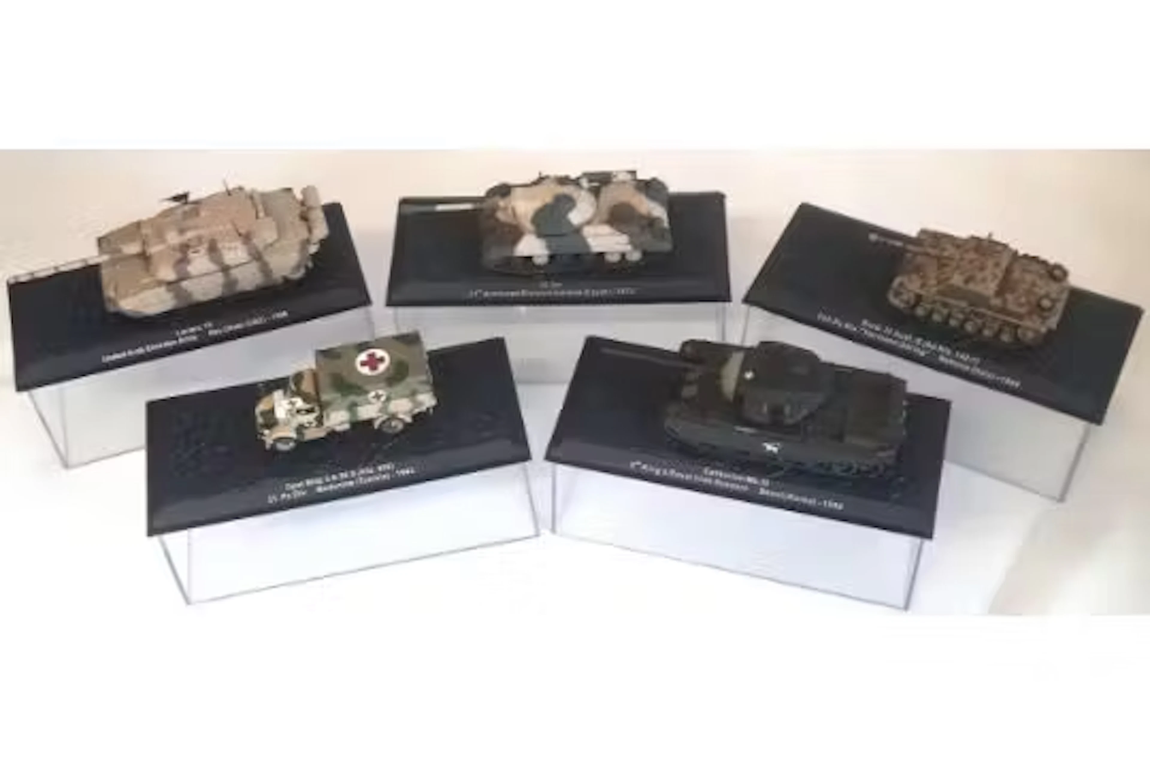 Model Tank Collection each in a display case. StuG III Ausf G (Sd