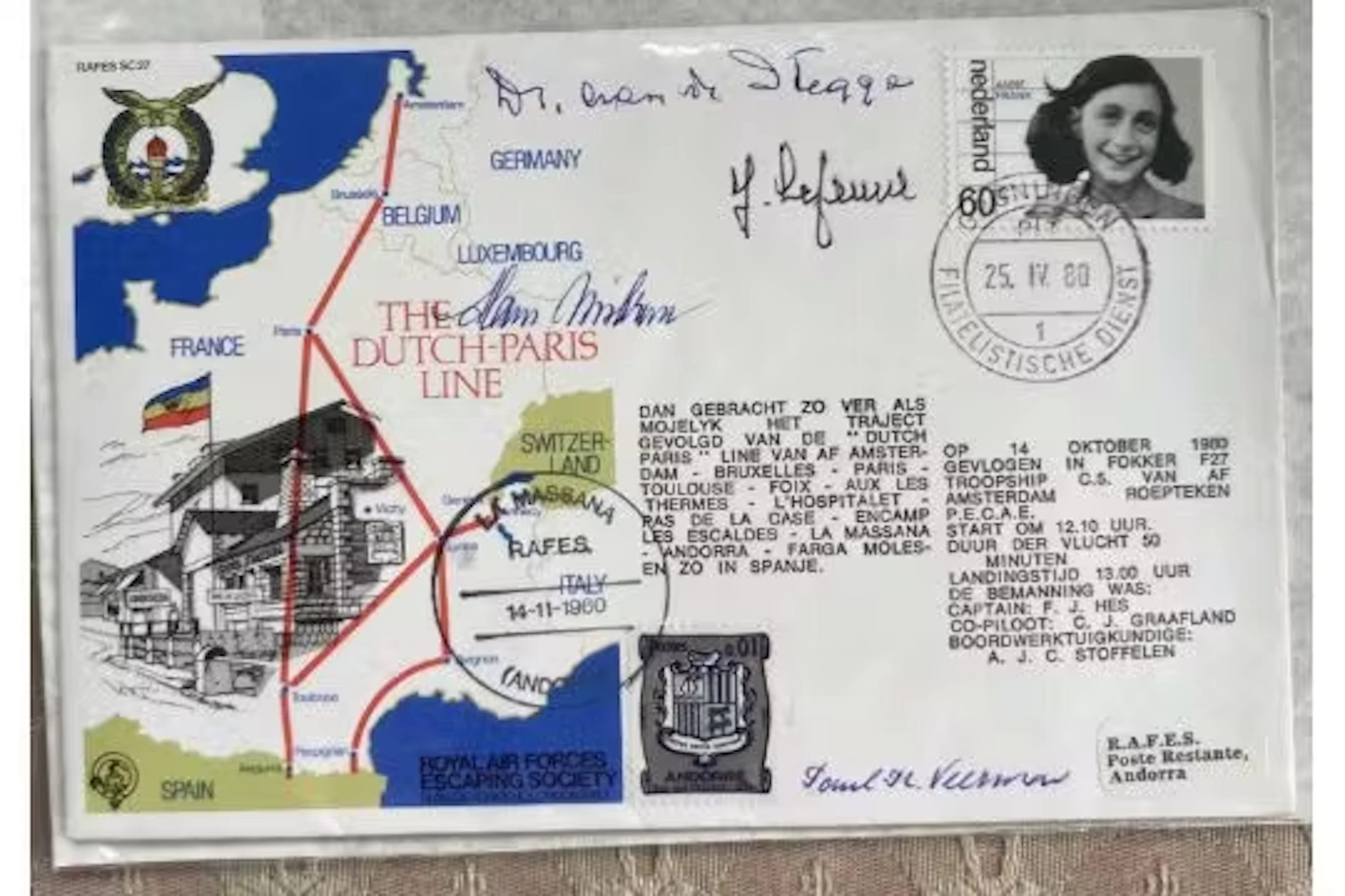 RAF Escaping Society Dutch-Paris Line First Day Cover Signed By 4